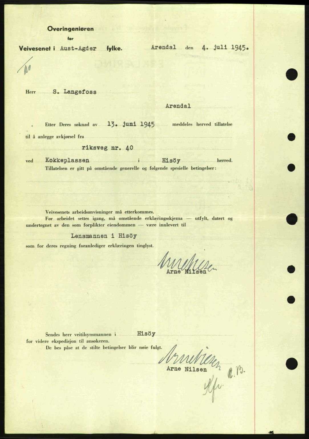 Nedenes sorenskriveri, AV/SAK-1221-0006/G/Gb/Gba/L0053: Mortgage book no. A6b, 1945-1945, Diary no: : 705/1945