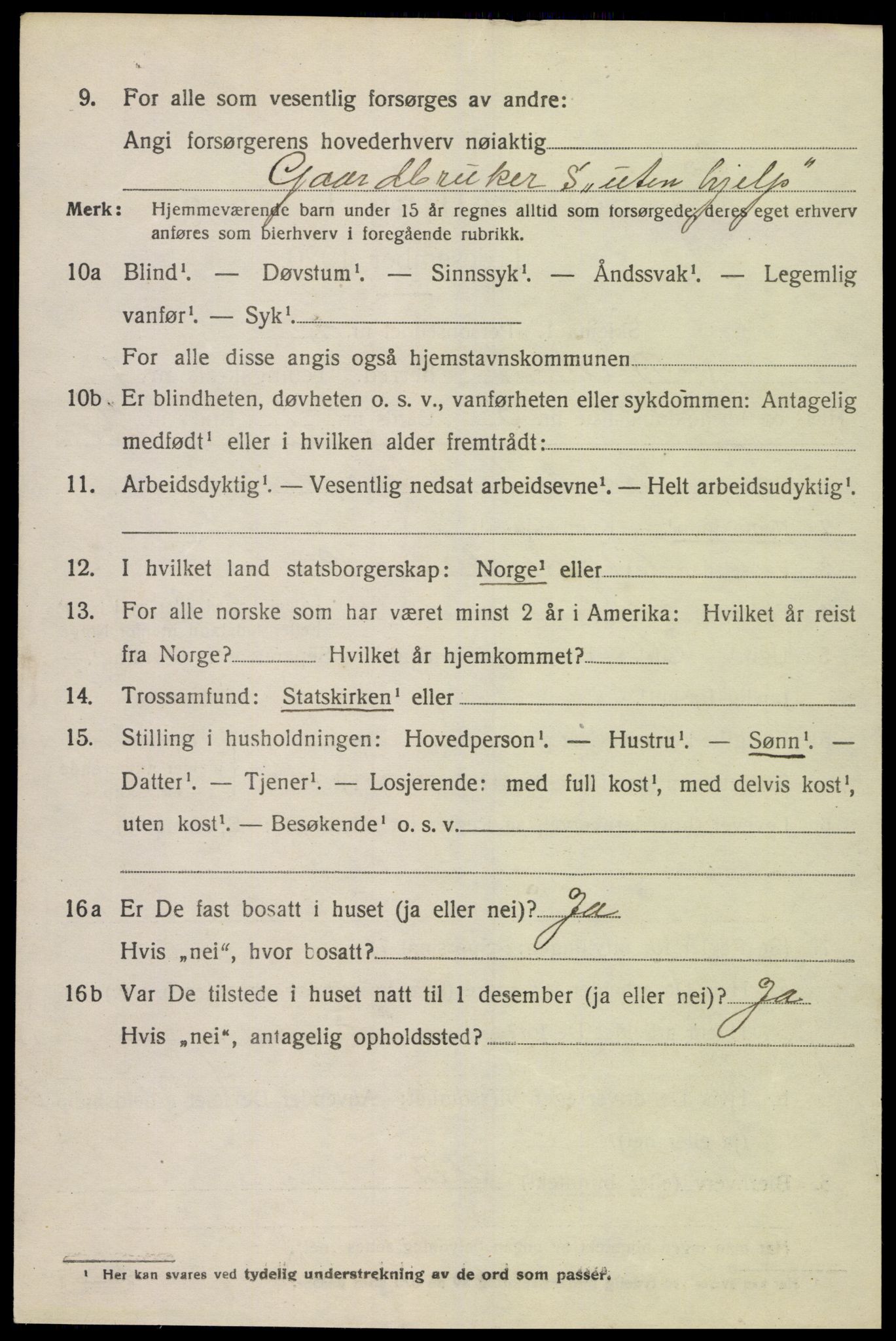 SAK, 1920 census for Bjelland, 1920, p. 2078
