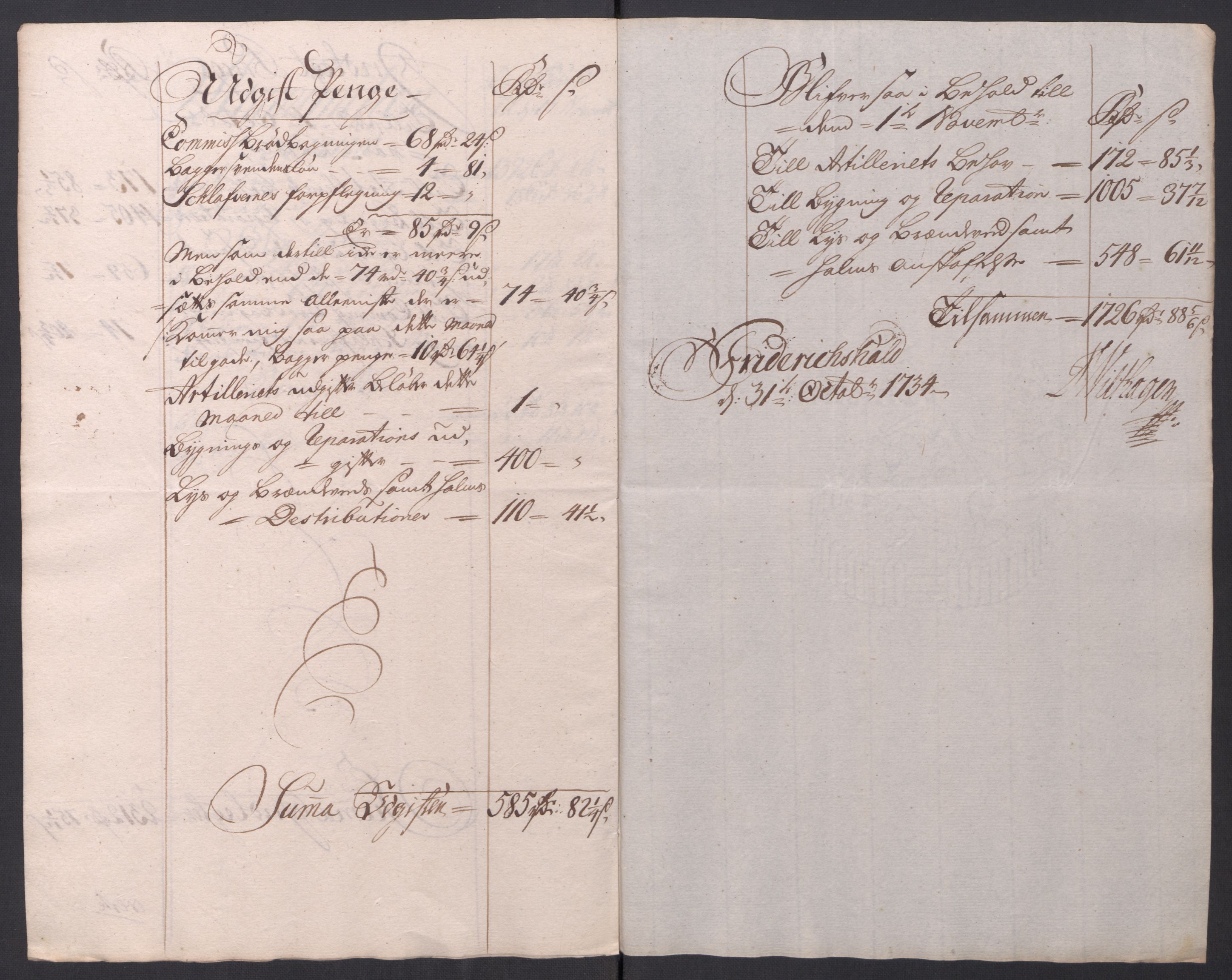 Kommanderende general (KG I) med Det norske krigsdirektorium, AV/RA-EA-5419/D/L0154: Fredriksten festning: Brev, inventarfortegnelser og regnskapsekstrakter, 1730-1739, p. 260