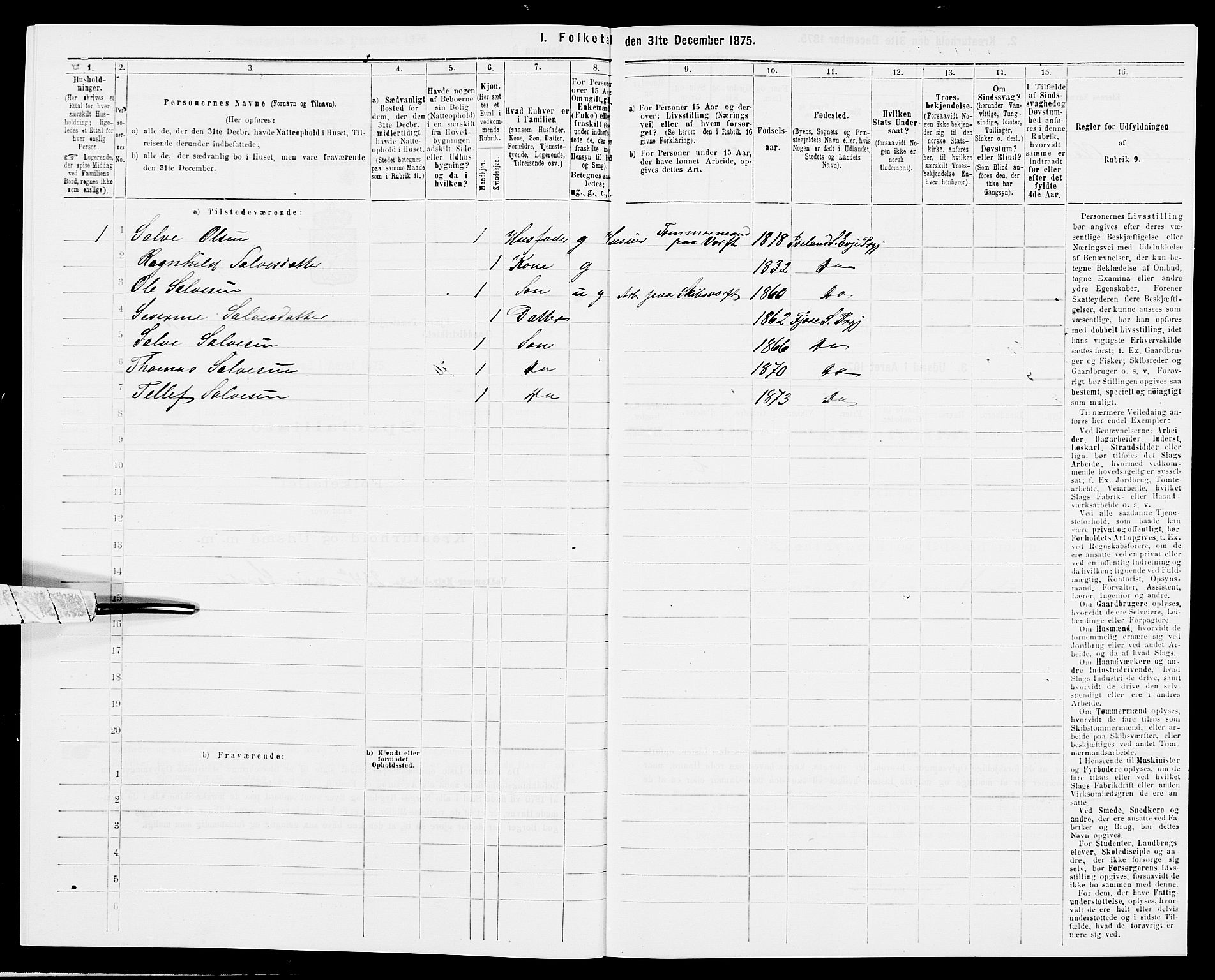 SAK, 1875 census for 0923L Fjære/Fjære, 1875, p. 744