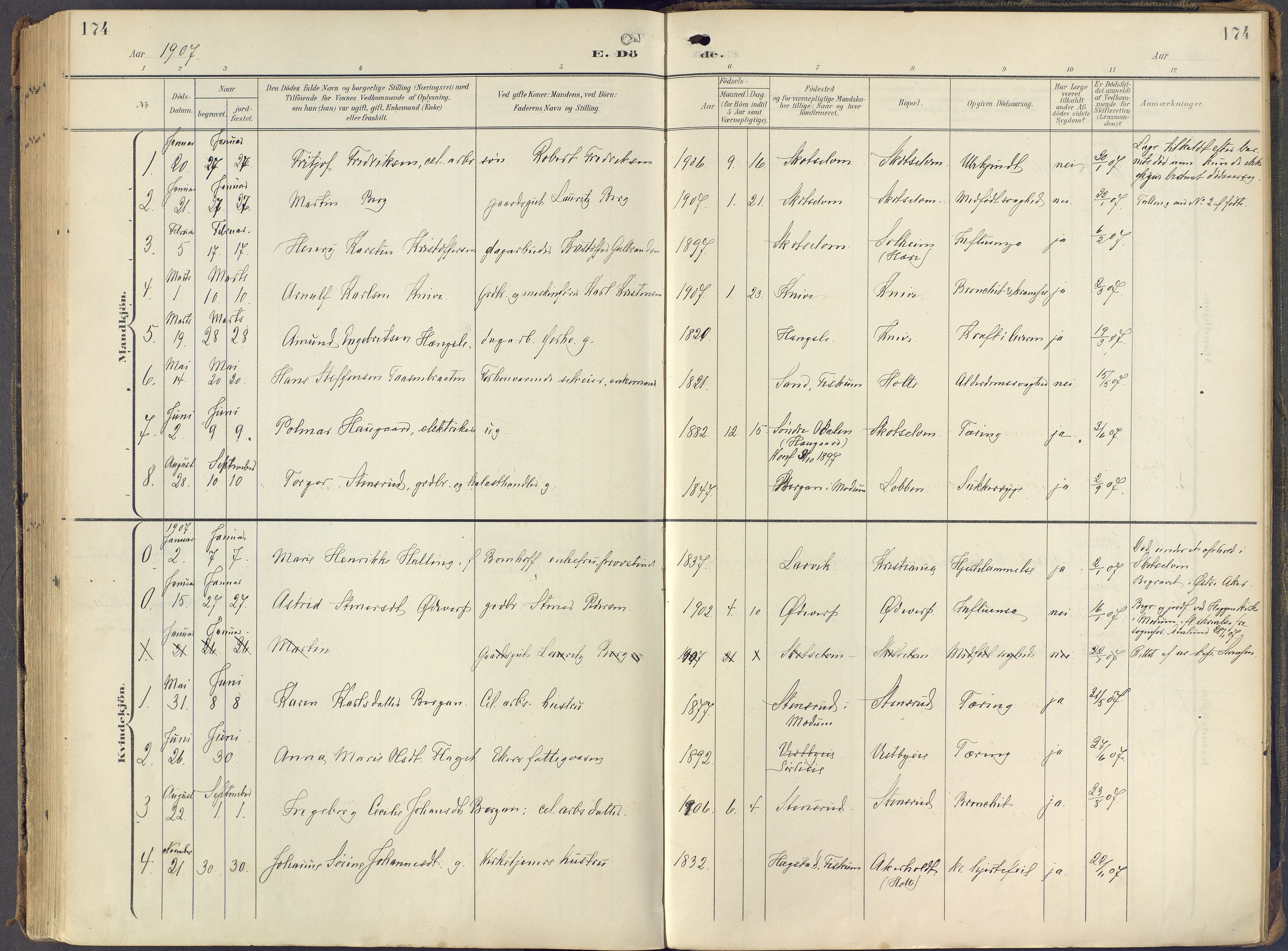 Eiker kirkebøker, SAKO/A-4/F/Fc/L0004: Parish register (official) no. III 4, 1900-1919, p. 174