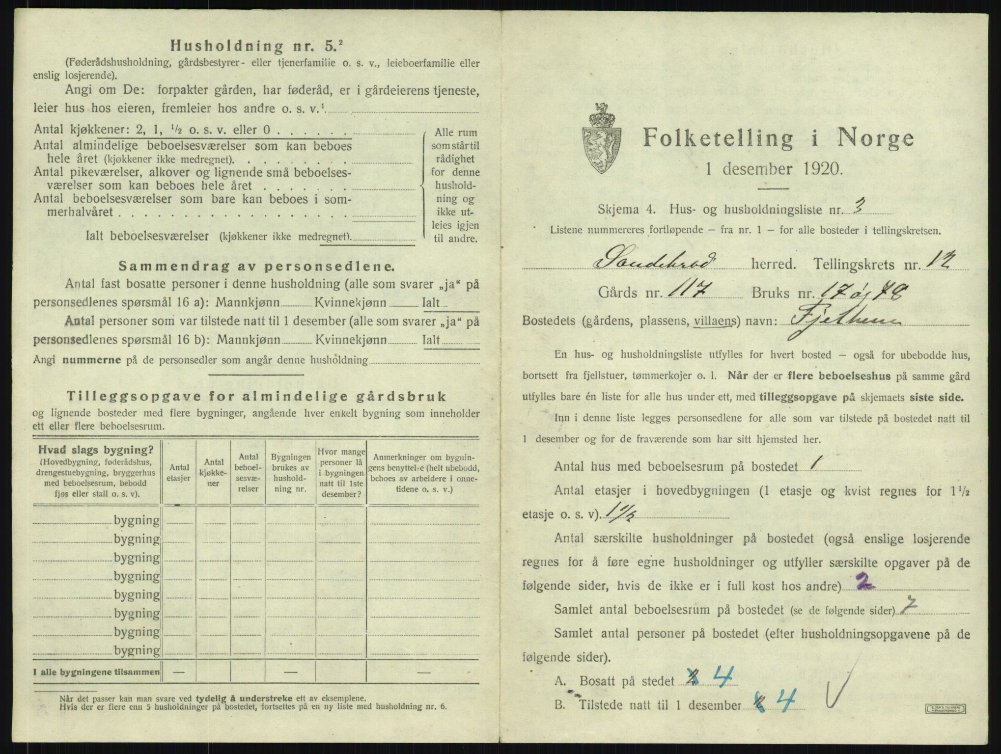 SAKO, 1920 census for Sandeherred, 1920, p. 2580