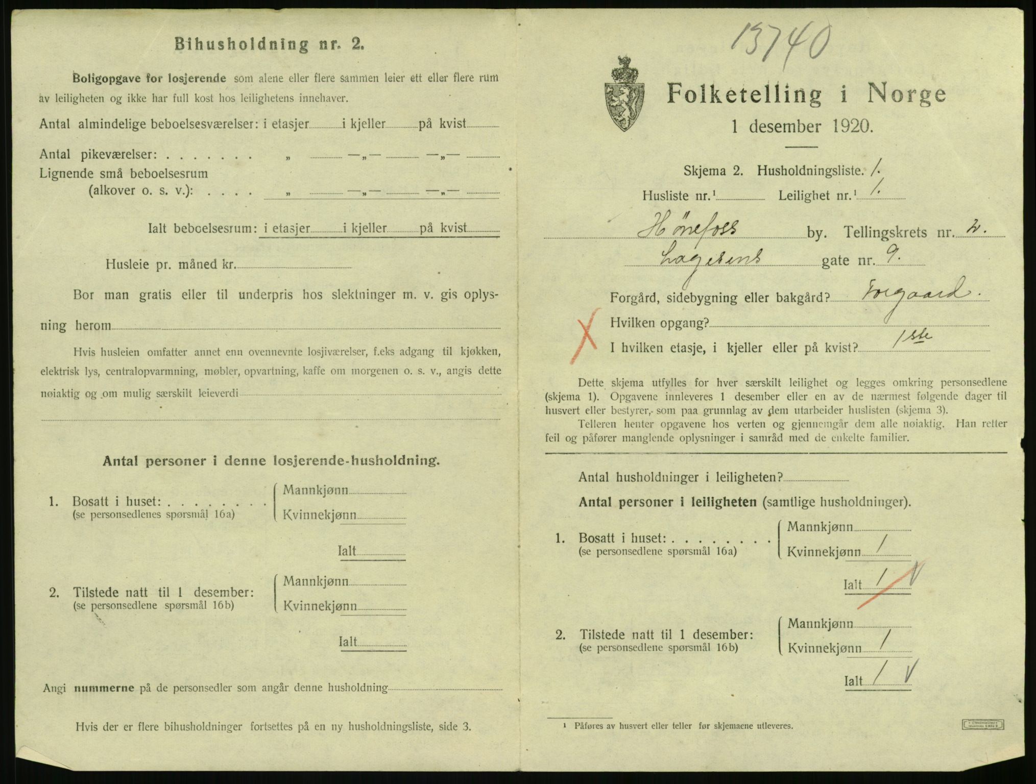 SAKO, 1920 census for Hønefoss, 1920, p. 1480