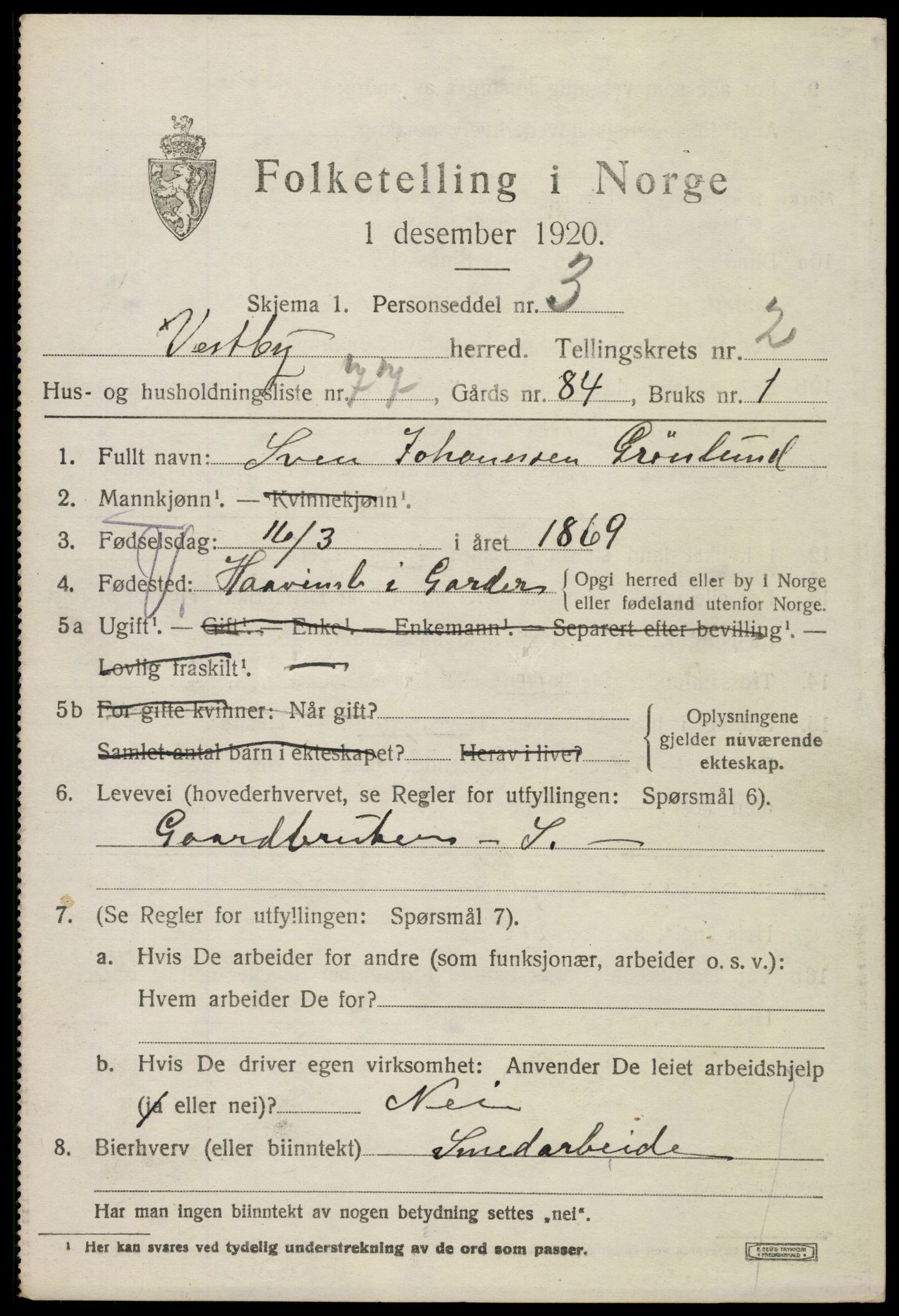 SAO, 1920 census for Vestby, 1920, p. 4467