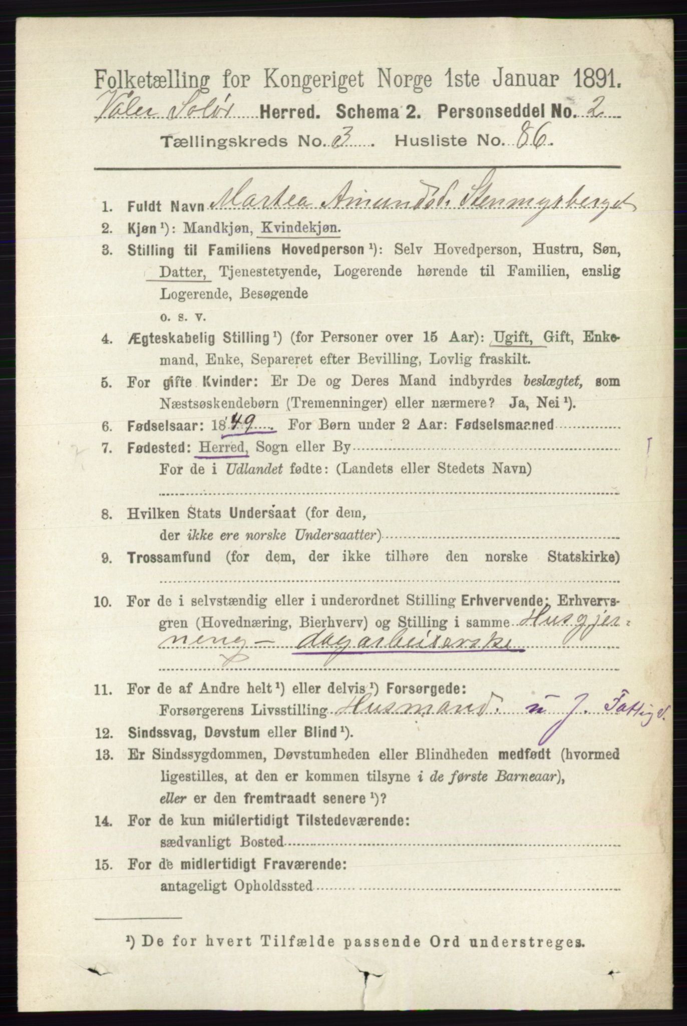 RA, 1891 census for 0426 Våler, 1891, p. 1402