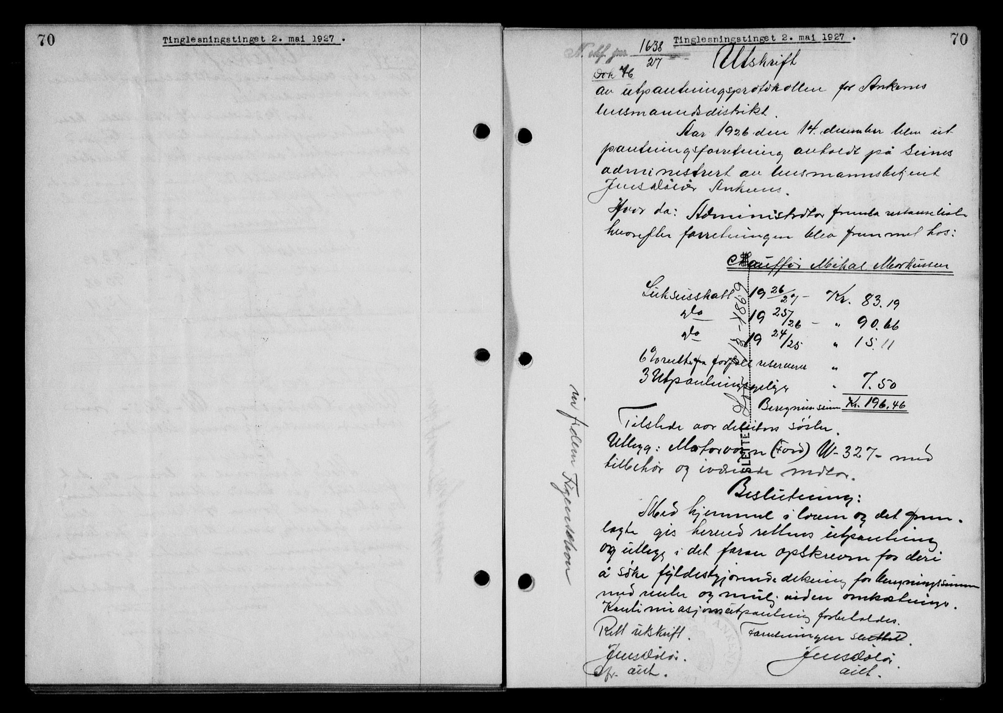 Steigen og Ofoten sorenskriveri, SAT/A-0030/1/2/2C/L0014: Mortgage book no. 13 og 15, 1926-1927, Deed date: 02.05.1927