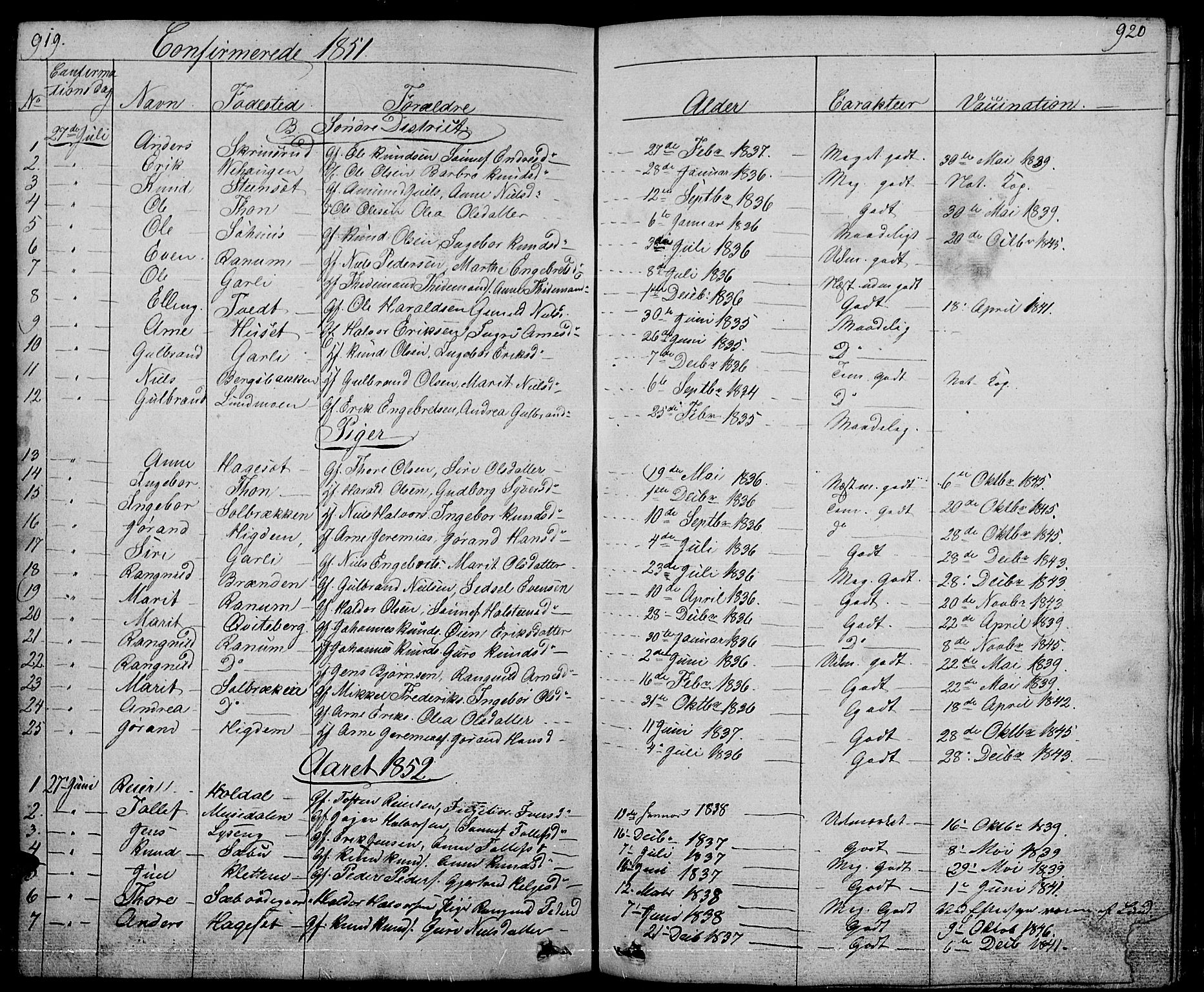 Nord-Aurdal prestekontor, SAH/PREST-132/H/Ha/Hab/L0001: Parish register (copy) no. 1, 1834-1887, p. 919-920