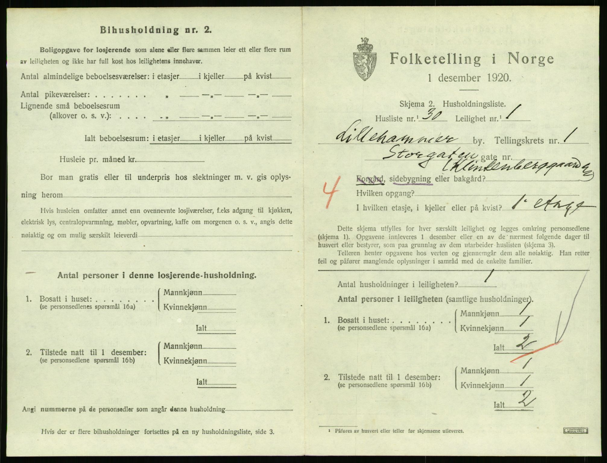 SAH, 1920 census for Lillehammer, 1920, p. 1438