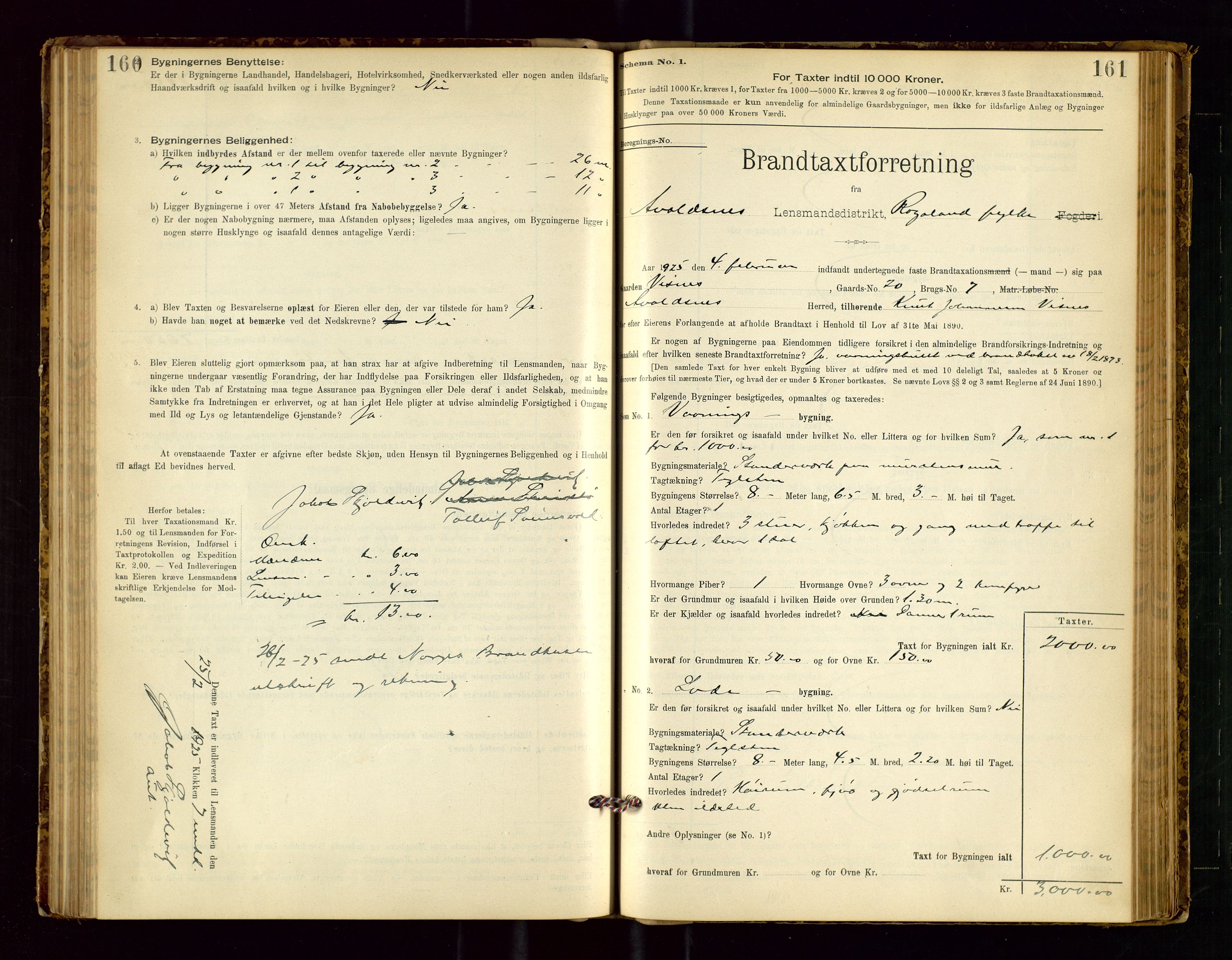 Avaldsnes lensmannskontor, SAST/A-100286/Gob/L0001: "Brandtaxationsprotokol for Avaldsnes Lensmandsdistrikt Ryfylke Fogderi", 1894-1925, p. 160-161