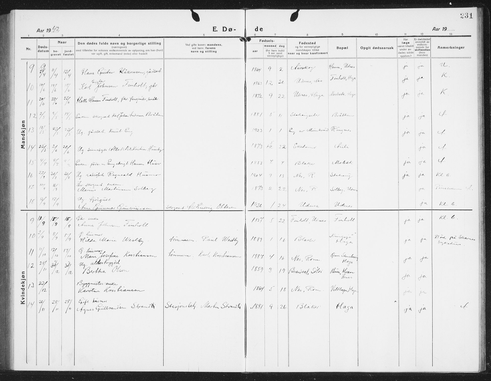 Nes prestekontor Kirkebøker, AV/SAO-A-10410/G/Gb/L0002: Parish register (copy) no. II 2, 1918-1942, p. 231