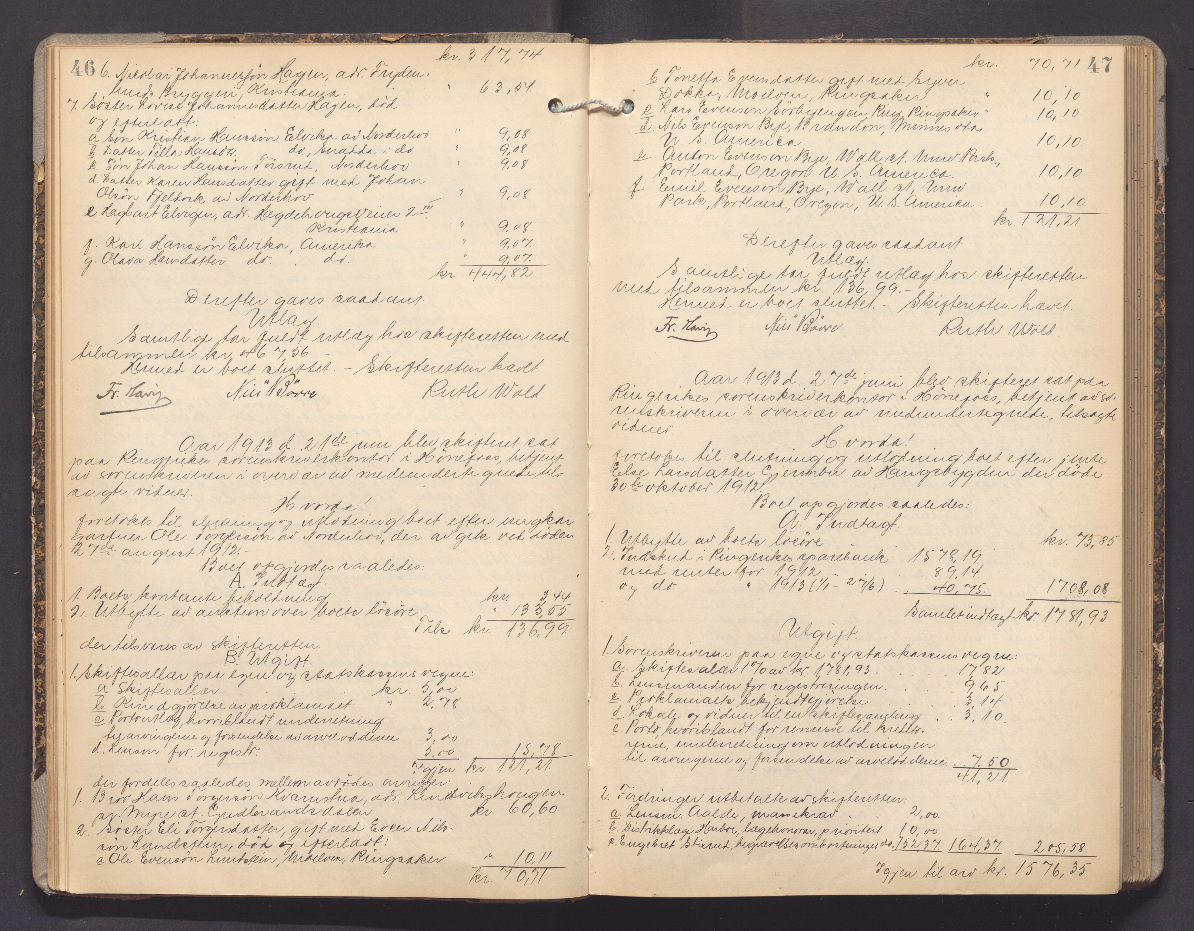 Ringerike sorenskriveri, AV/SAKO-A-105/H/Hb/Hbd/Hbda/L0013: Skifteutlodningsprotokoll, 1911-1925, p. 46-47