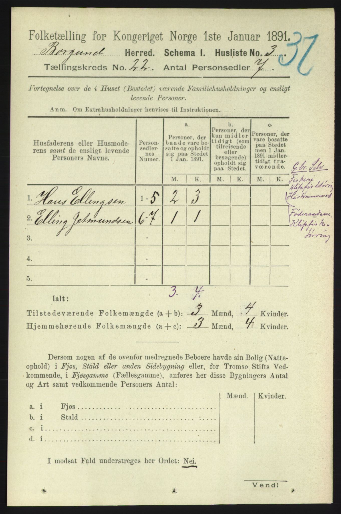 RA, 1891 census for 1531 Borgund, 1891, p. 6594