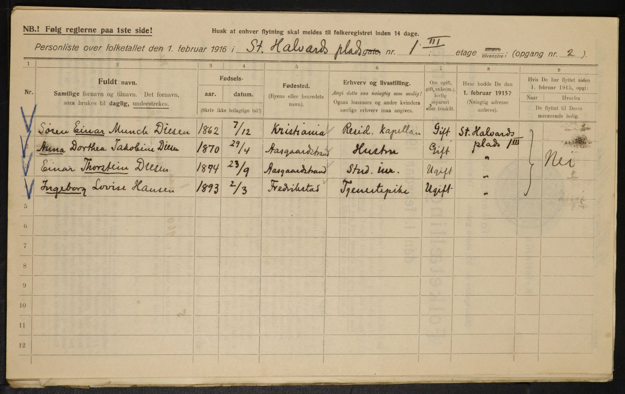 OBA, Municipal Census 1916 for Kristiania, 1916, p. 90111