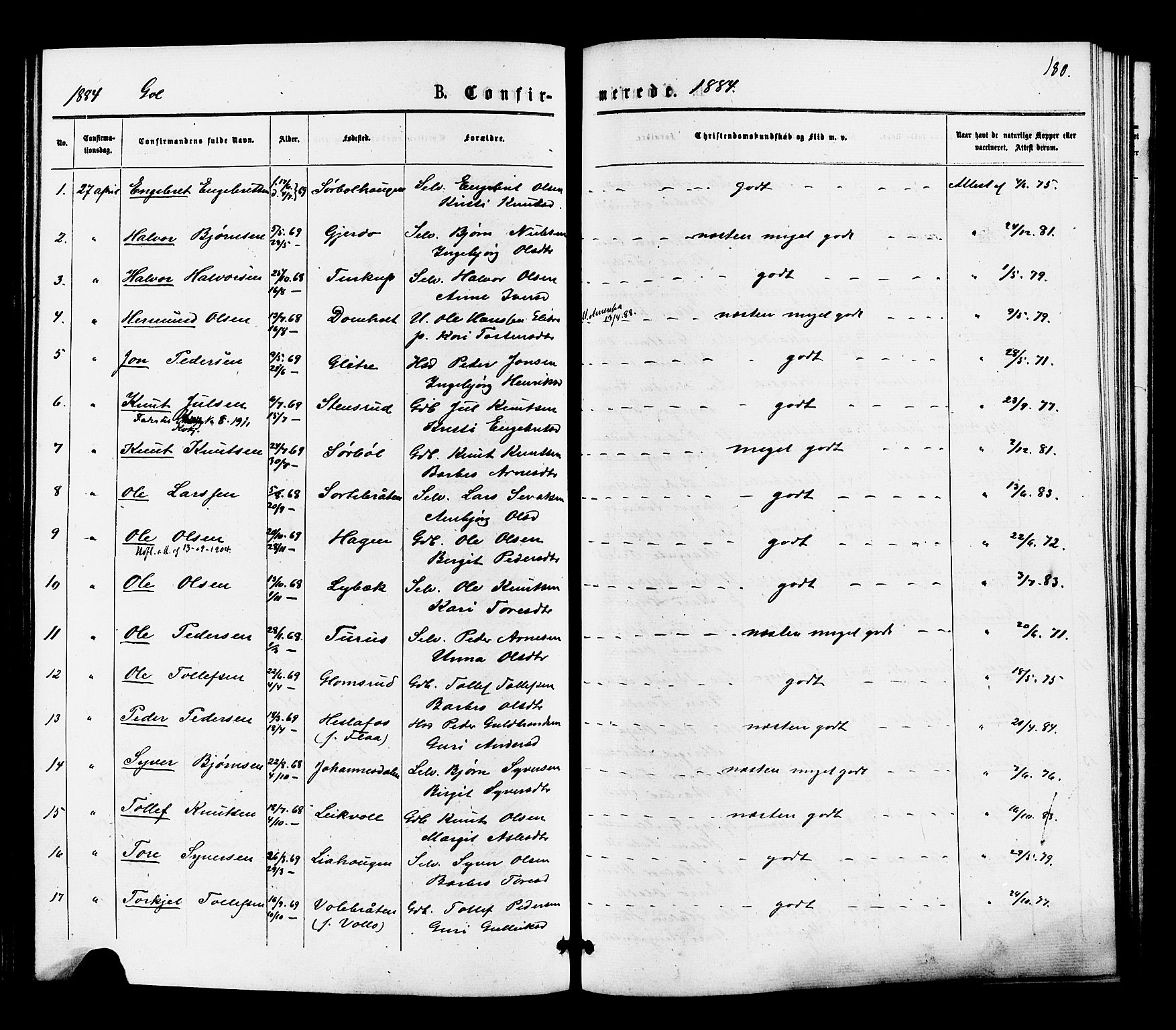 Gol kirkebøker, SAKO/A-226/F/Fa/L0004: Parish register (official) no. I 4, 1876-1886, p. 180