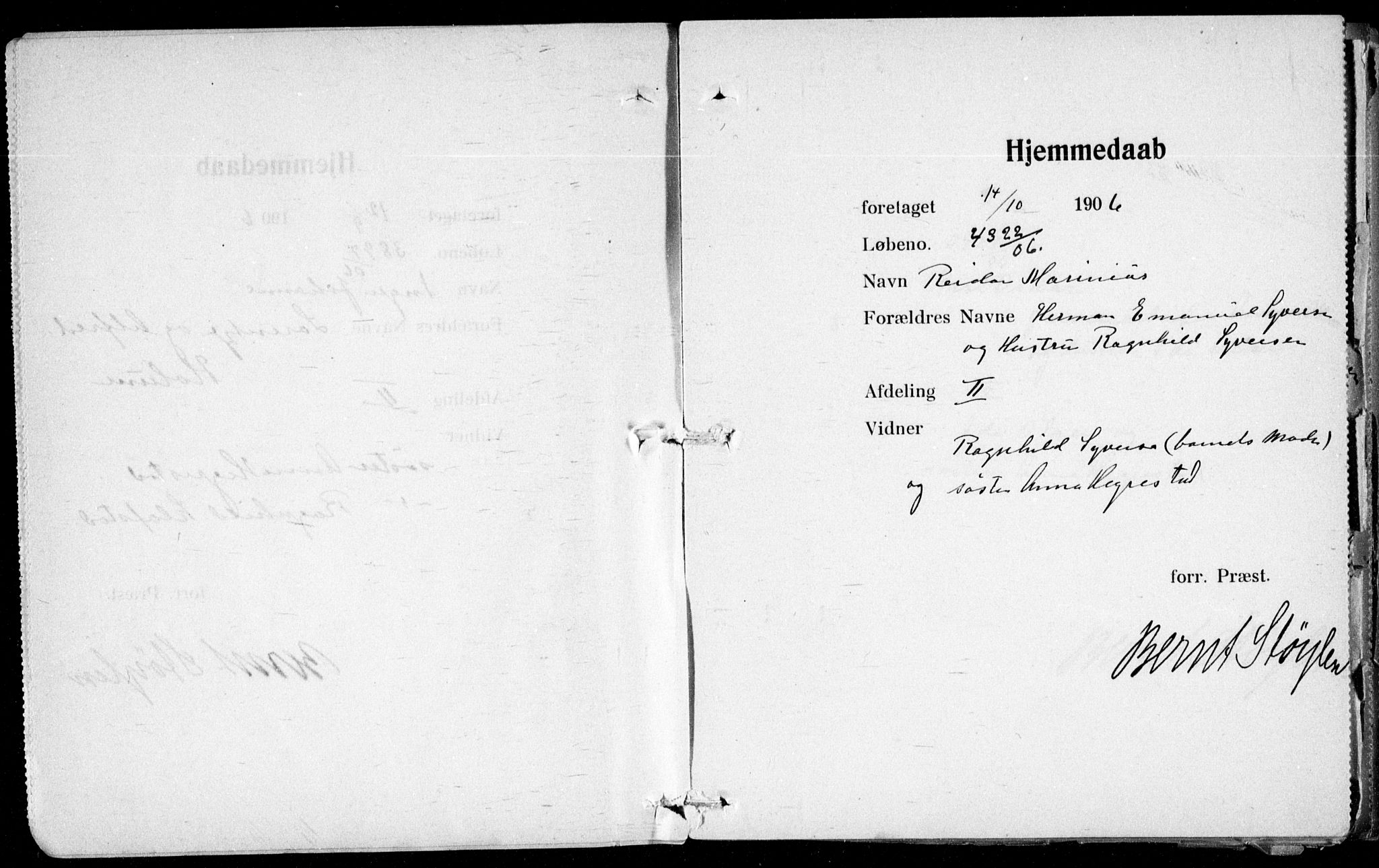 Ullevål sykehus prestekontor Kirkebøker, AV/SAO-A-10542a/K/Ka/L0001: Baptism register no. 1, 1906-1914