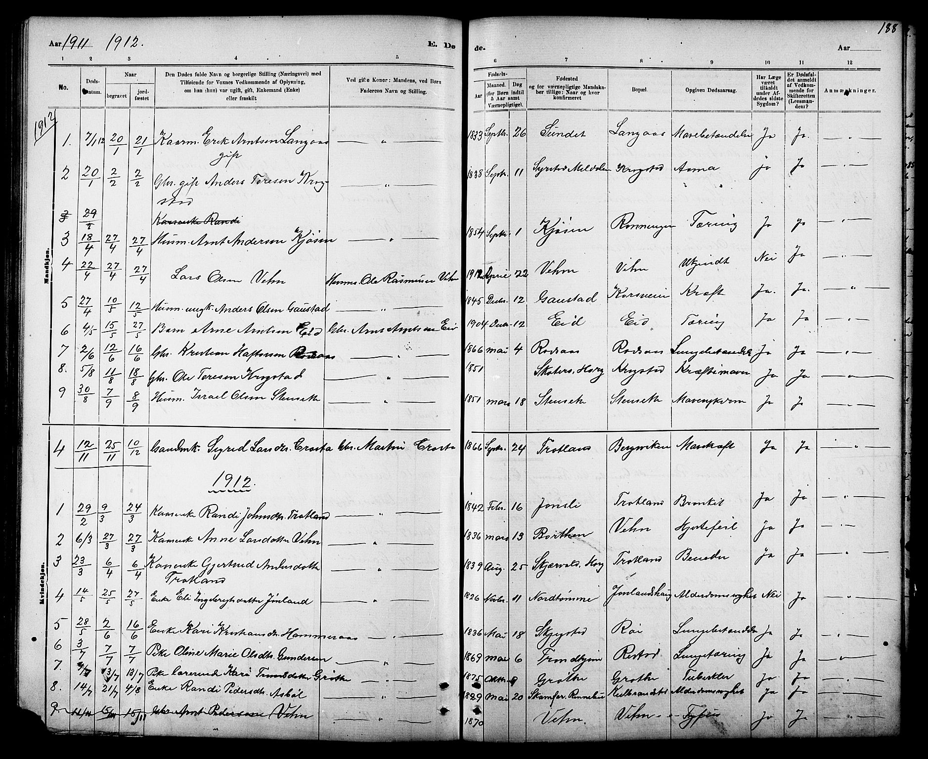 Ministerialprotokoller, klokkerbøker og fødselsregistre - Sør-Trøndelag, SAT/A-1456/694/L1132: Parish register (copy) no. 694C04, 1887-1914, p. 188