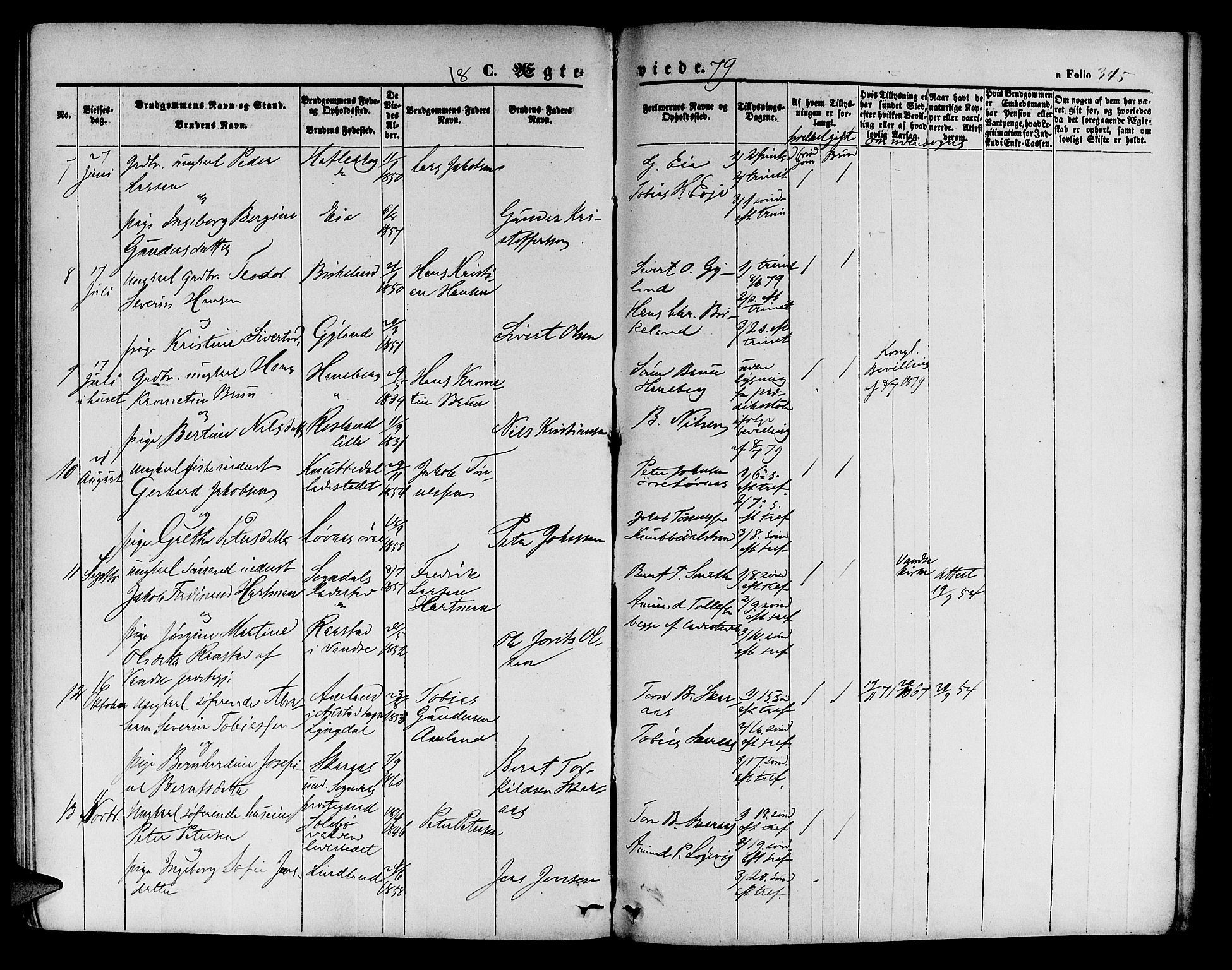 Sokndal sokneprestkontor, AV/SAST-A-101808: Parish register (copy) no. B 3, 1865-1879, p. 345