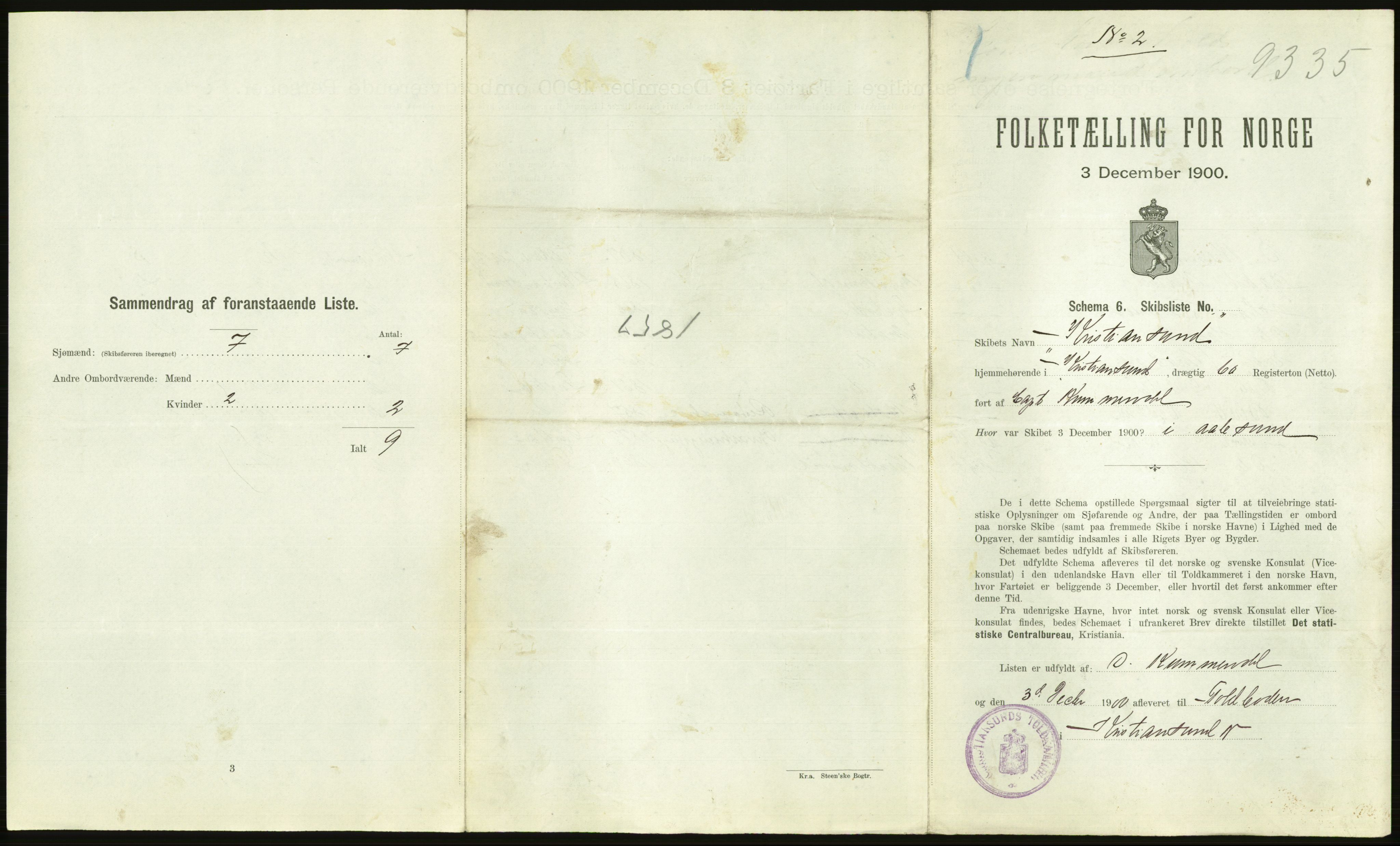 RA, 1900 Census - ship lists from ships in Norwegian harbours, harbours abroad and at sea, 1900, p. 2125