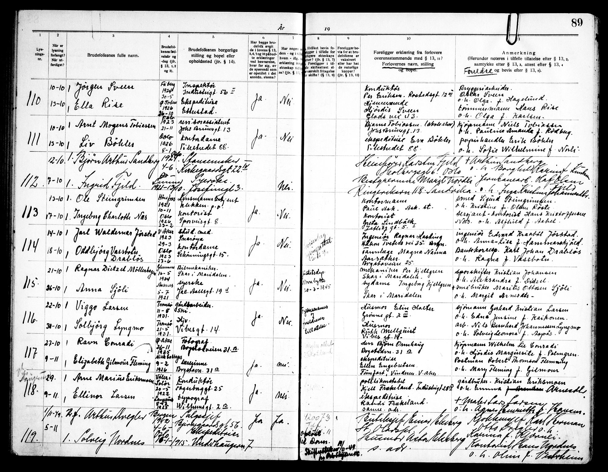 Fagerborg prestekontor Kirkebøker, SAO/A-10844/H/Ha/L0006: Banns register no. 6, 1944-1950, p. 89