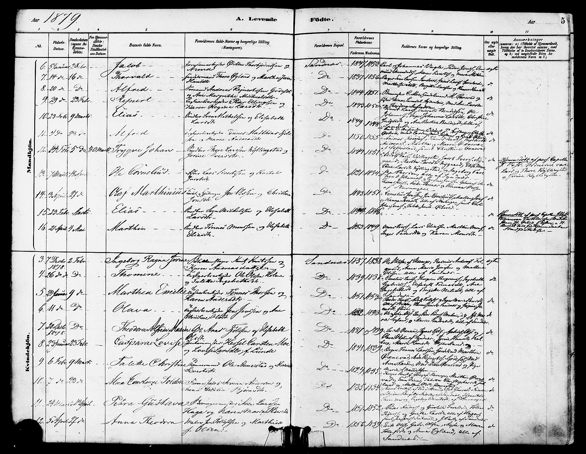 Høyland sokneprestkontor, SAST/A-101799/001/30BA/L0012: Parish register (official) no. A 11, 1878-1889, p. 5