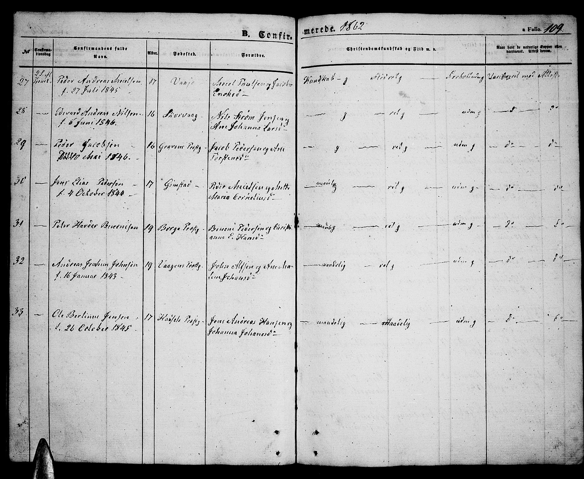 Ministerialprotokoller, klokkerbøker og fødselsregistre - Nordland, SAT/A-1459/891/L1313: Parish register (copy) no. 891C02, 1856-1870, p. 109
