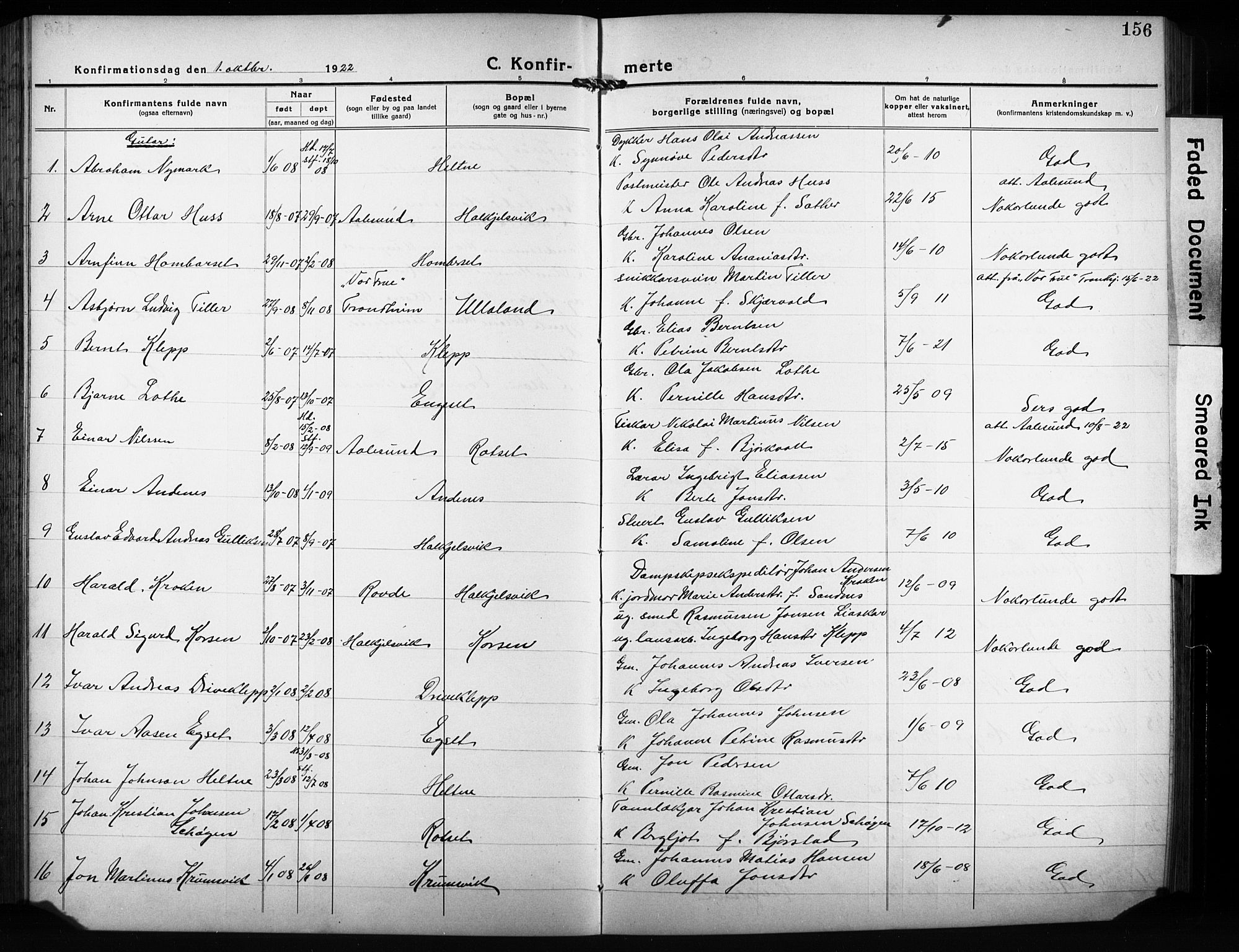 Ministerialprotokoller, klokkerbøker og fødselsregistre - Møre og Romsdal, SAT/A-1454/511/L0160: Parish register (copy) no. 511C06, 1920-1932, p. 156