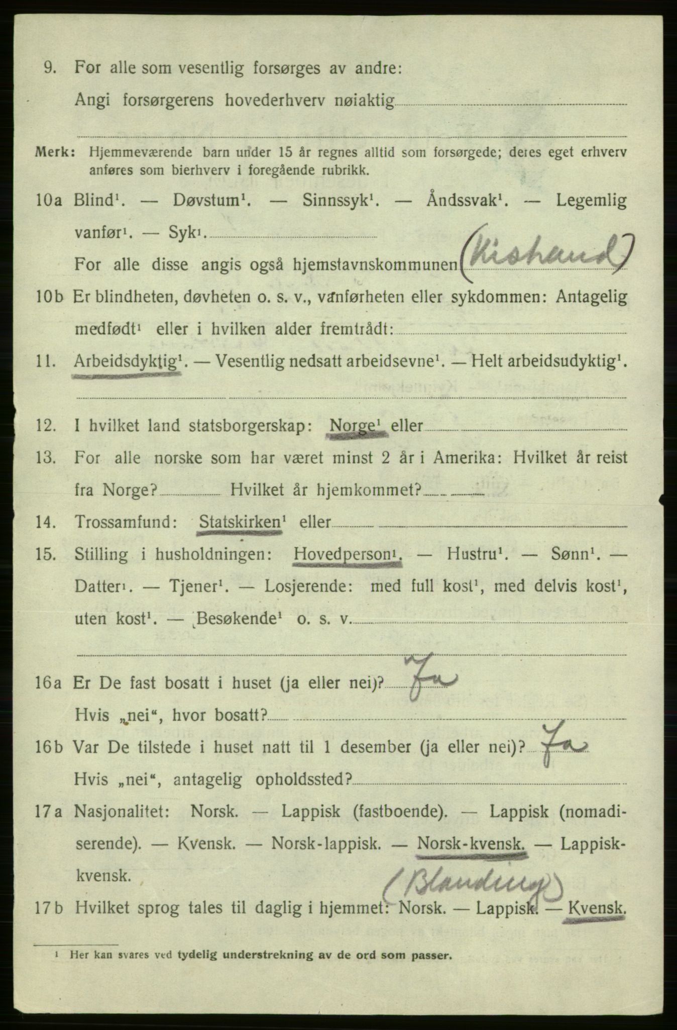 SATØ, 1920 census for Kistrand, 1920, p. 4245