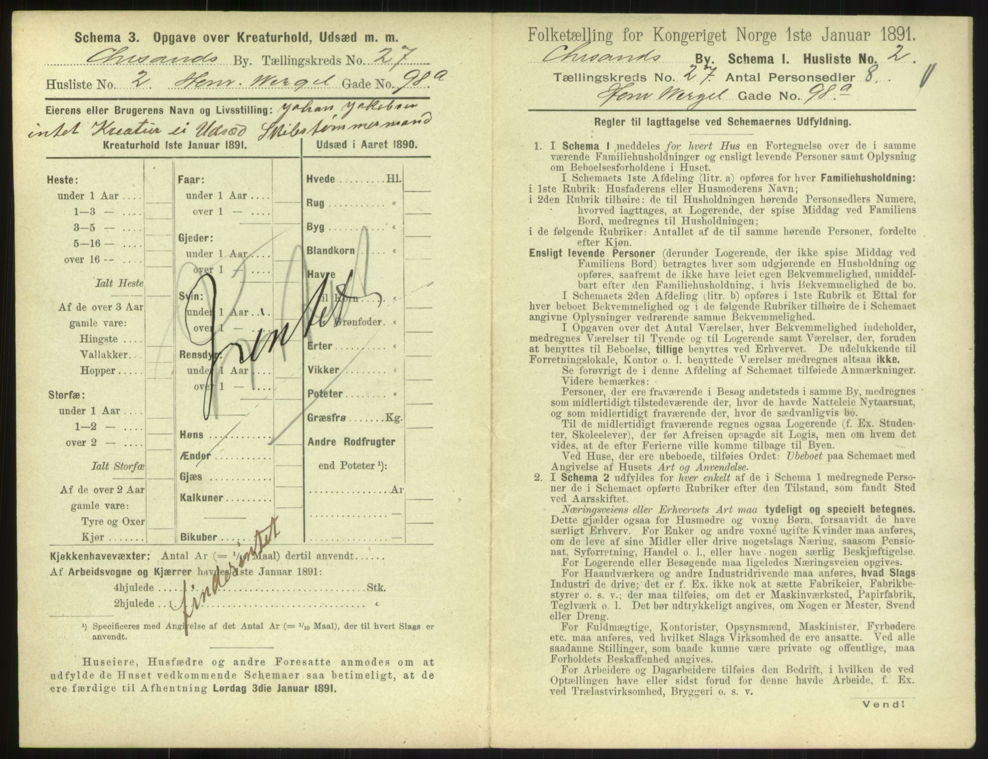 RA, 1891 census for 1001 Kristiansand, 1891, p. 1498