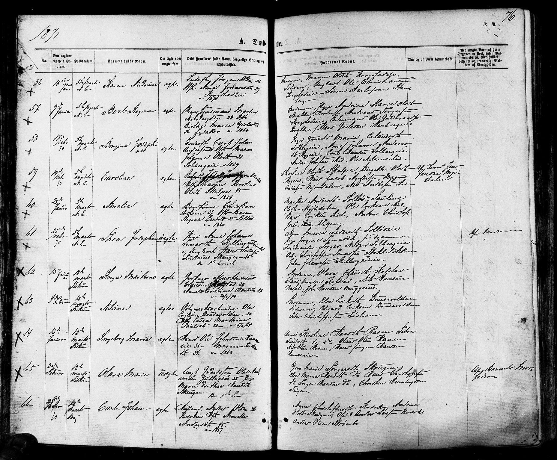 Eiker kirkebøker, SAKO/A-4/F/Fa/L0017: Parish register (official) no. I 17, 1869-1877, p. 76