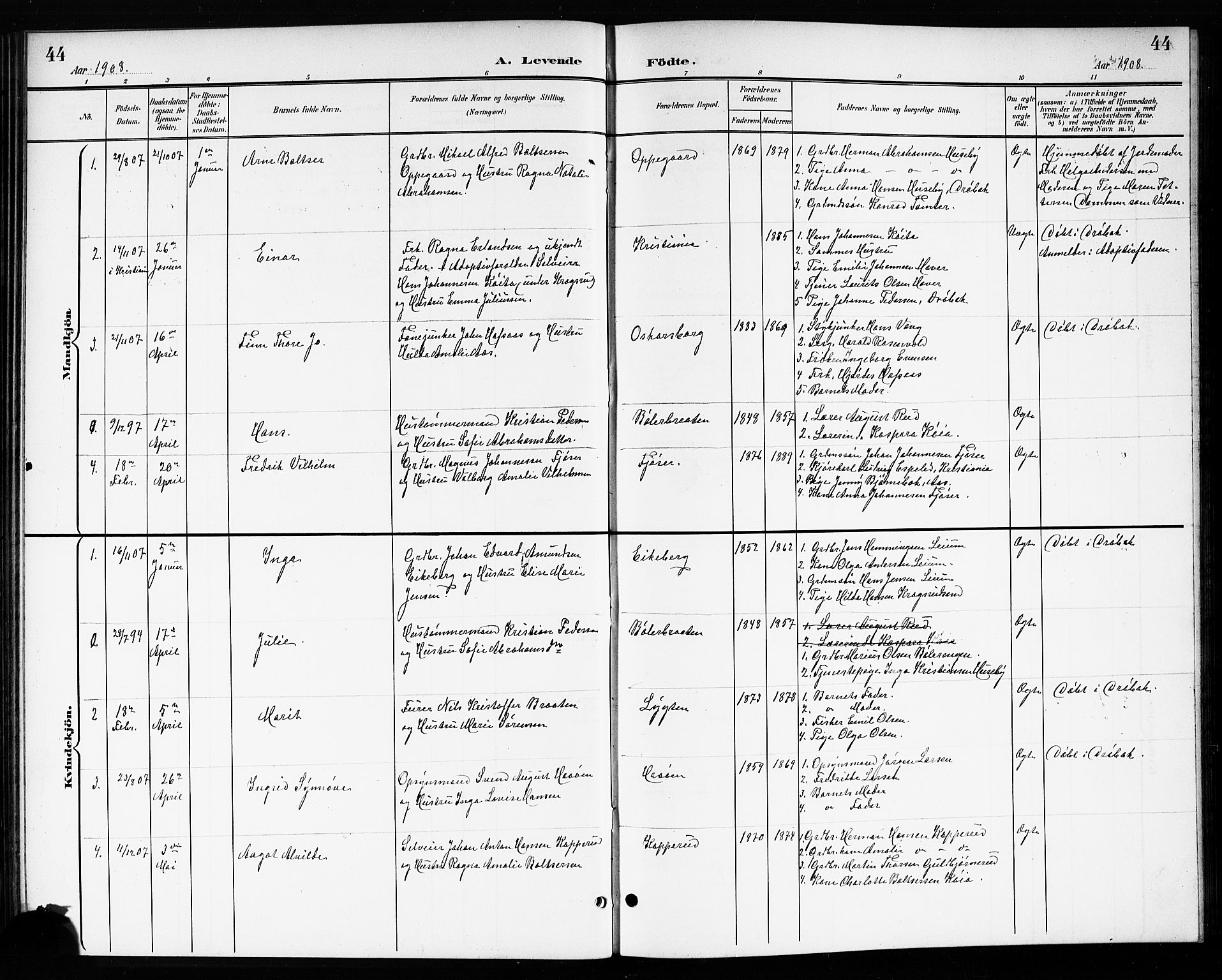 Drøbak prestekontor Kirkebøker, AV/SAO-A-10142a/G/Gb/L0001: Parish register (copy) no. II 1, 1901-1919, p. 44