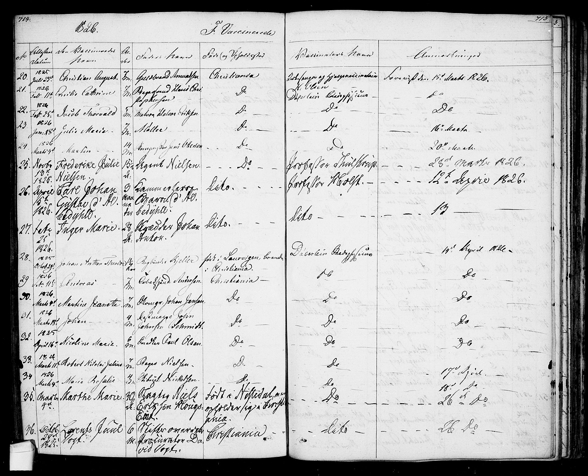 Oslo domkirke Kirkebøker, SAO/A-10752/F/Fa/L0022: Parish register (official) no. 22, 1824-1829, p. 714-715