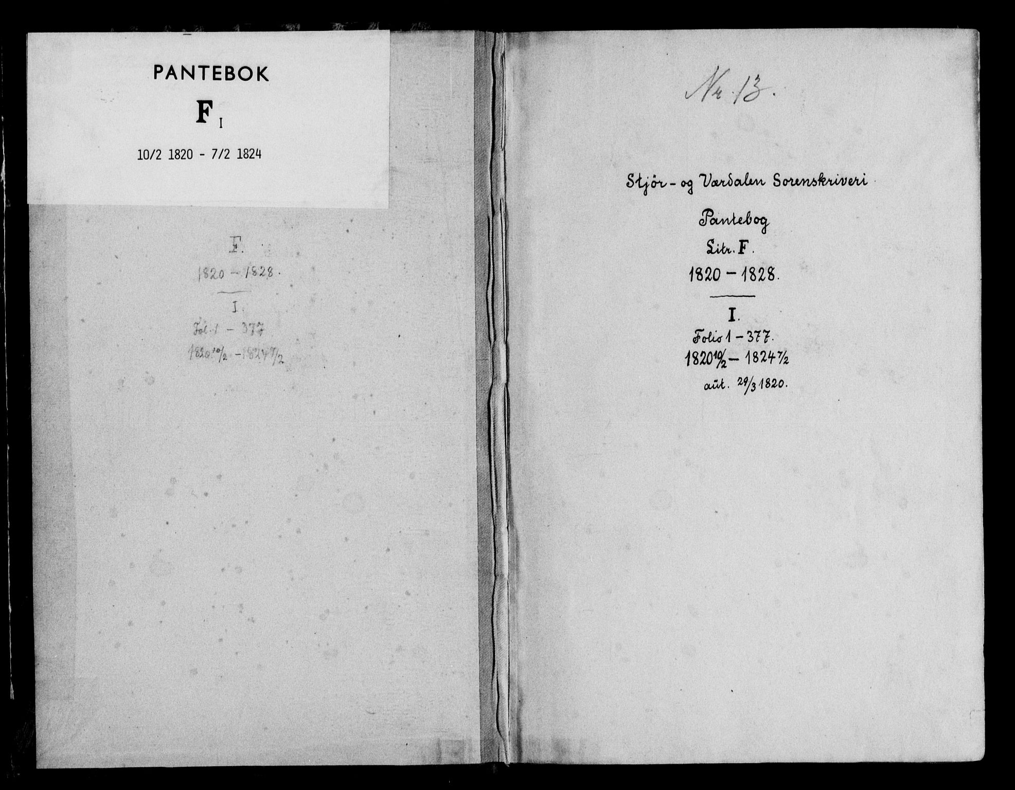 Stjør- og Verdal sorenskriveri, AV/SAT-A-4167/1/2/2C/L0013: Mortgage book no. F-1, 1820-1824