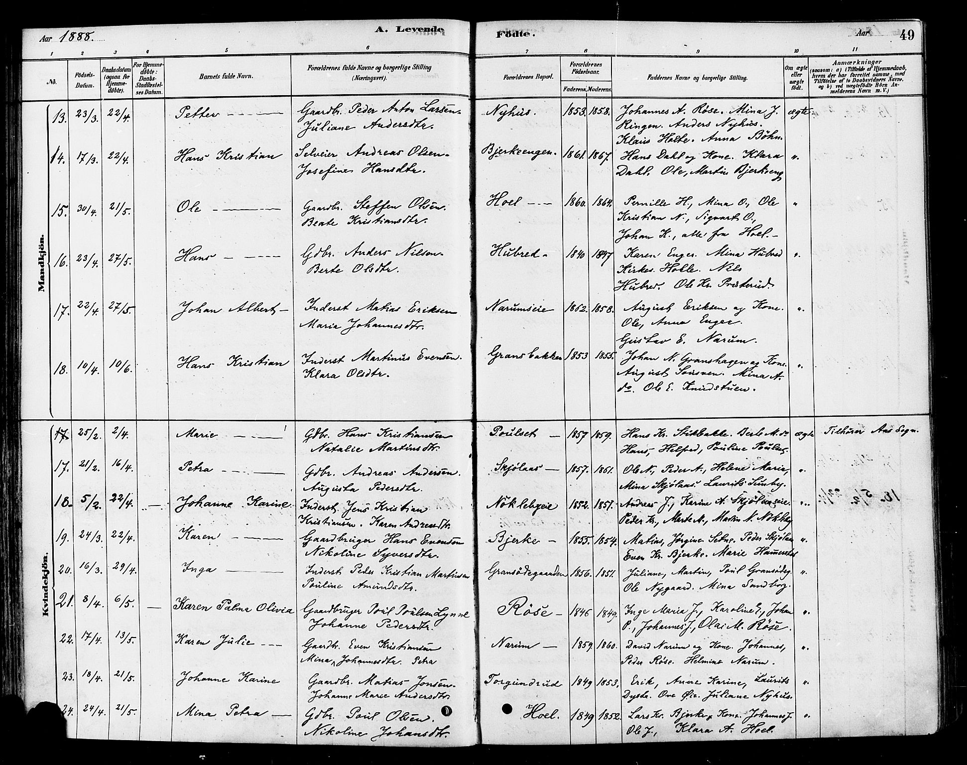 Vestre Toten prestekontor, SAH/PREST-108/H/Ha/Haa/L0010: Parish register (official) no. 10, 1878-1894, p. 49