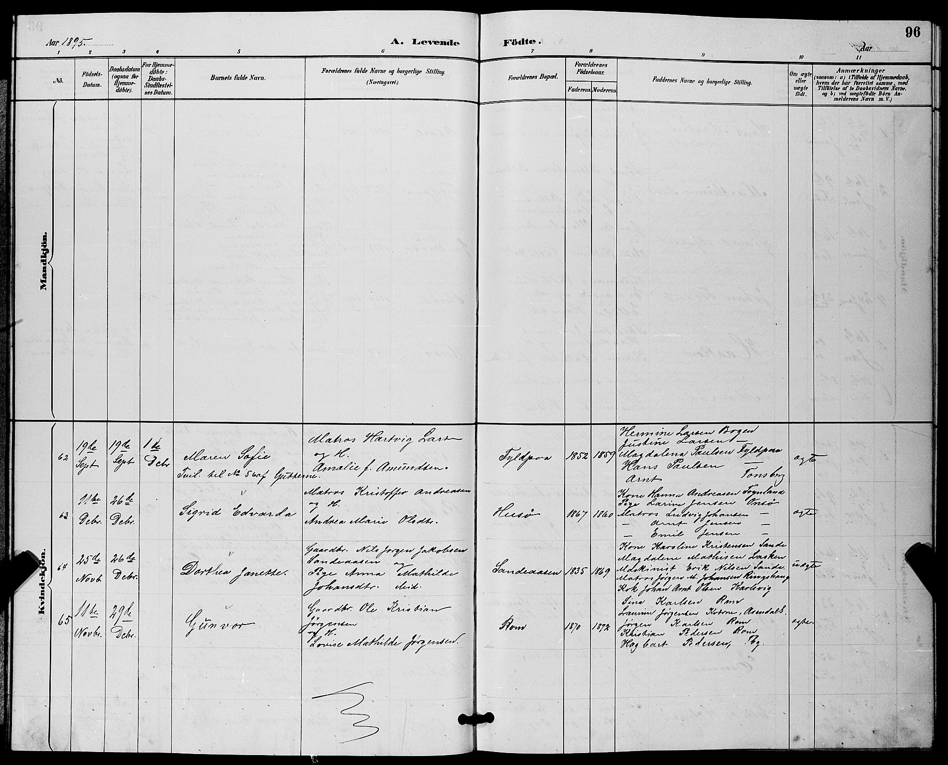 Sem kirkebøker, AV/SAKO-A-5/G/Gb/L0002: Parish register (copy) no. II 2, 1886-1899, p. 96