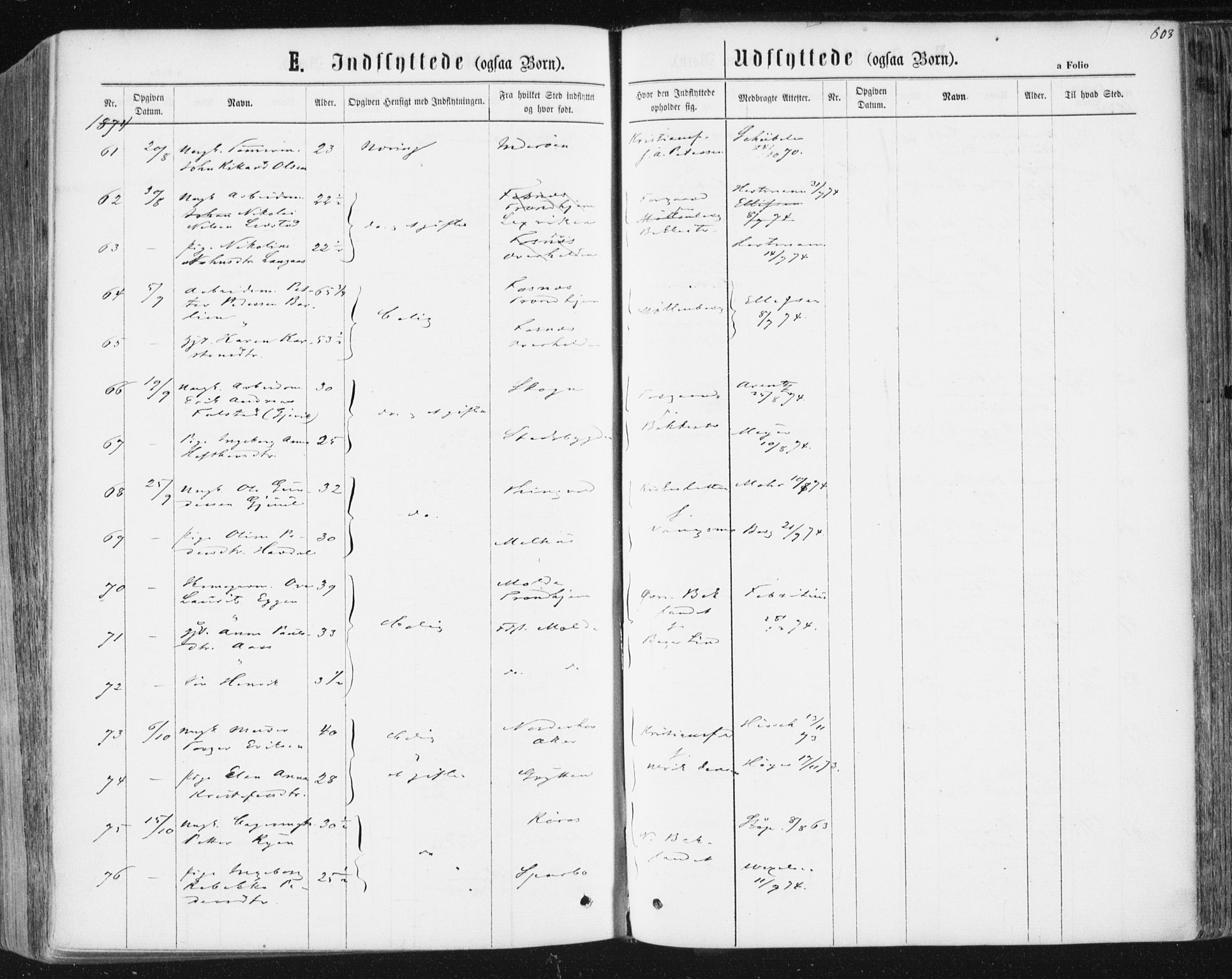 Ministerialprotokoller, klokkerbøker og fødselsregistre - Sør-Trøndelag, AV/SAT-A-1456/604/L0186: Parish register (official) no. 604A07, 1866-1877, p. 603