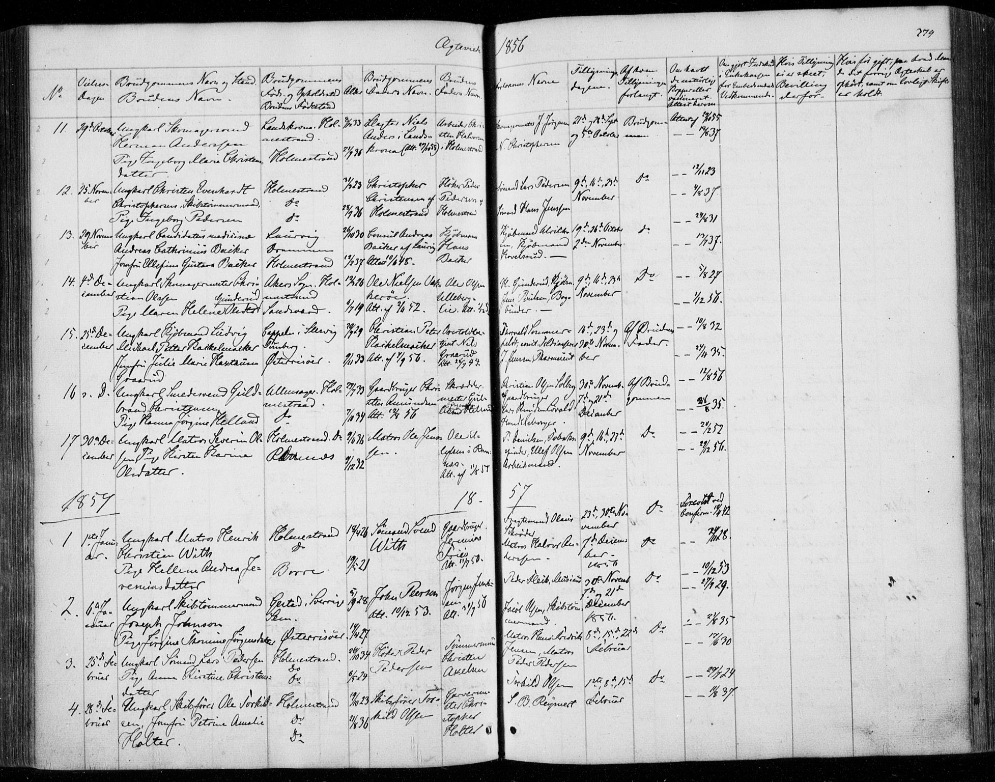 Holmestrand kirkebøker, SAKO/A-346/F/Fa/L0002: Parish register (official) no. 2, 1840-1866, p. 279