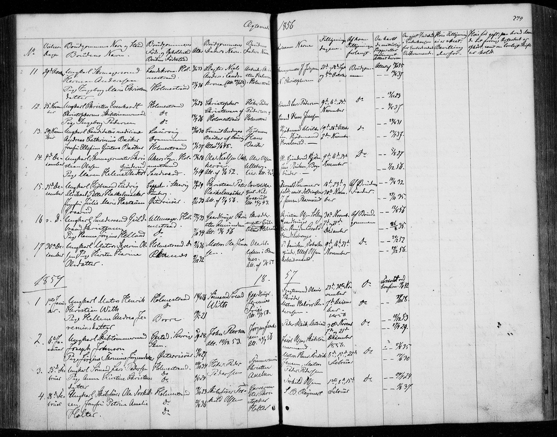 Holmestrand kirkebøker, AV/SAKO-A-346/F/Fa/L0002: Parish register (official) no. 2, 1840-1866, p. 279