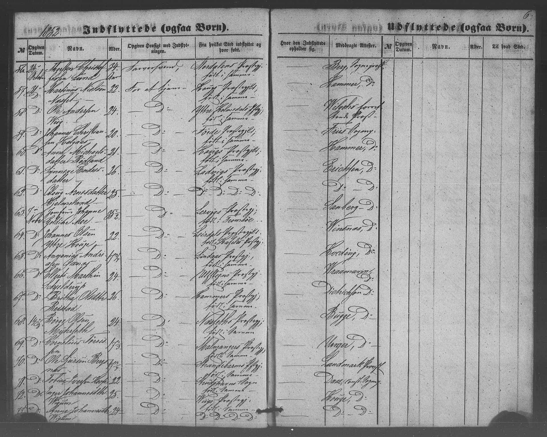 Domkirken sokneprestembete, SAB/A-74801/H/Haa/L0047: Parish register (official) no. F 2, 1852-1868, p. 6
