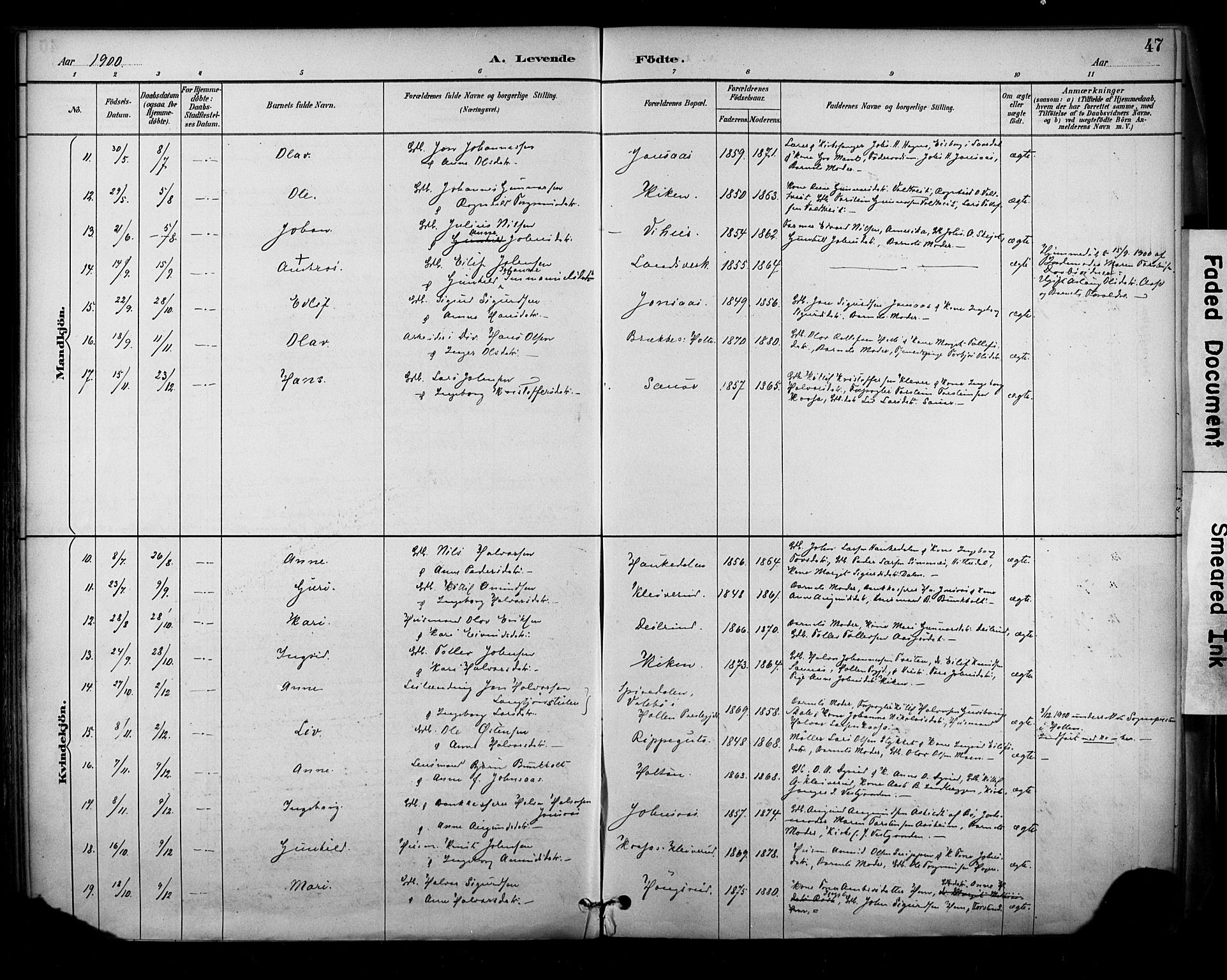 Sauherad kirkebøker, AV/SAKO-A-298/F/Fa/L0009: Parish register (official) no. I 9, 1887-1912, p. 47