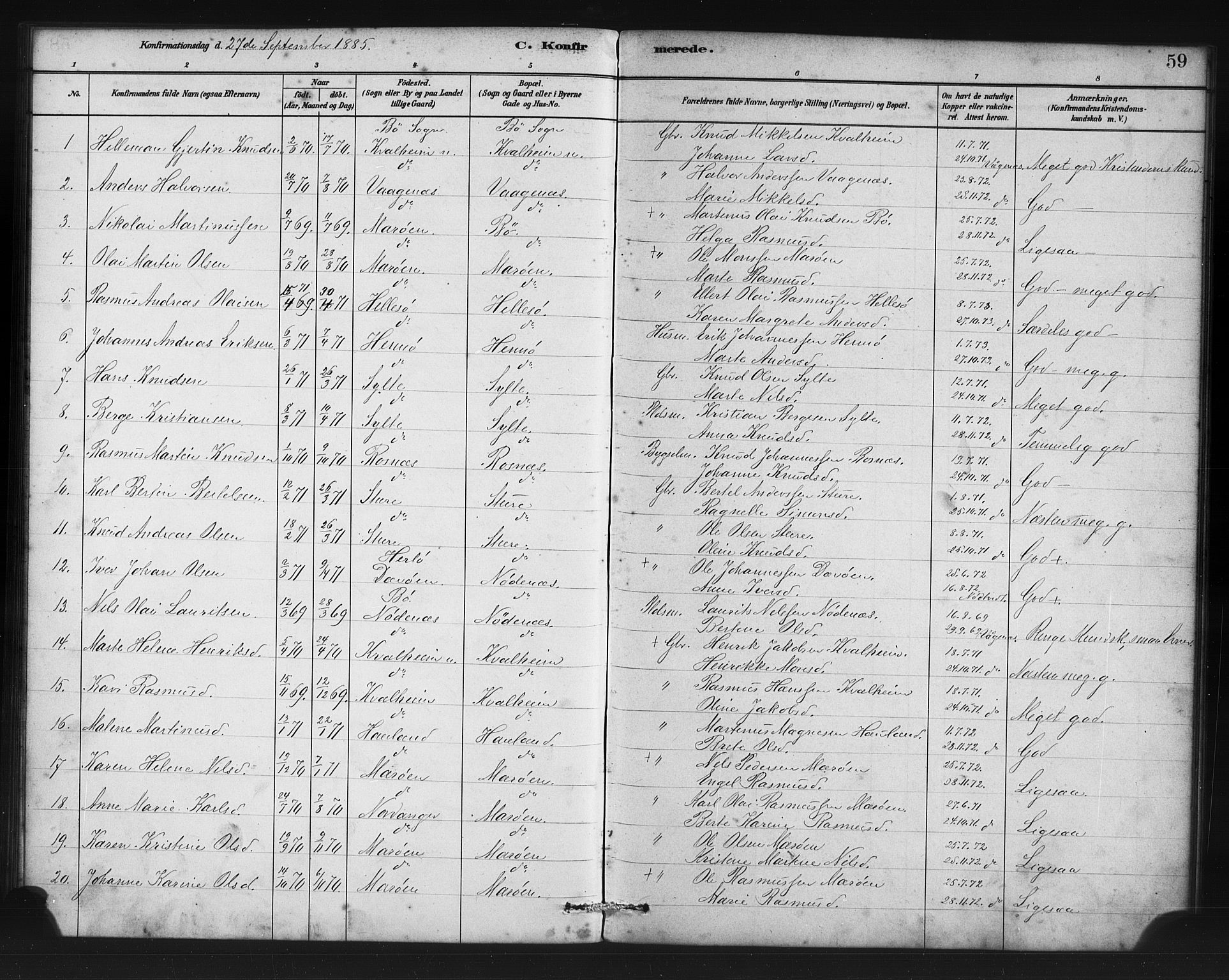 Manger sokneprestembete, SAB/A-76801/H/Haa: Parish register (official) no. C 1, 1881-1890, p. 59