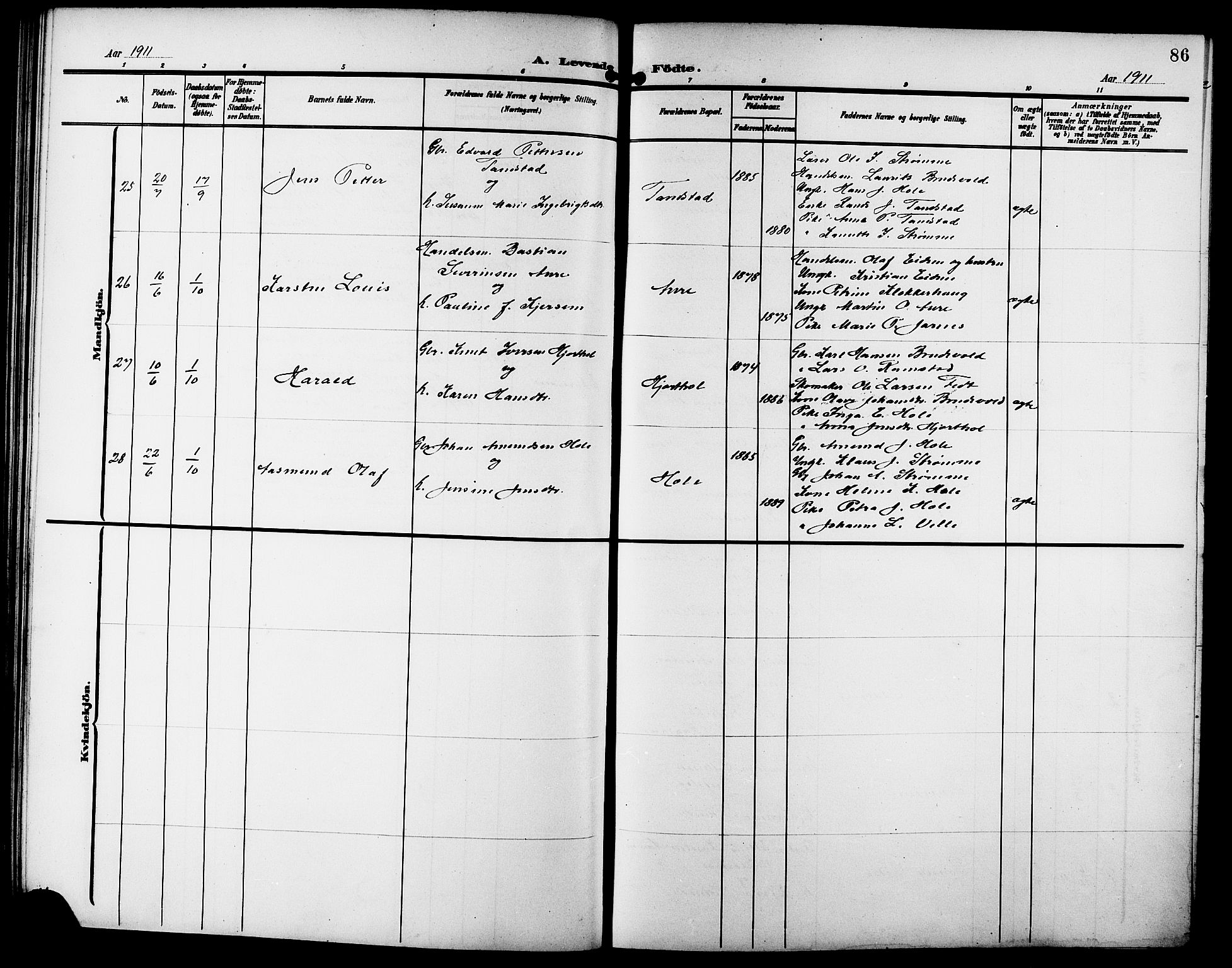 Ministerialprotokoller, klokkerbøker og fødselsregistre - Møre og Romsdal, SAT/A-1454/523/L0341: Parish register (copy) no. 523C04, 1903-1916, p. 86