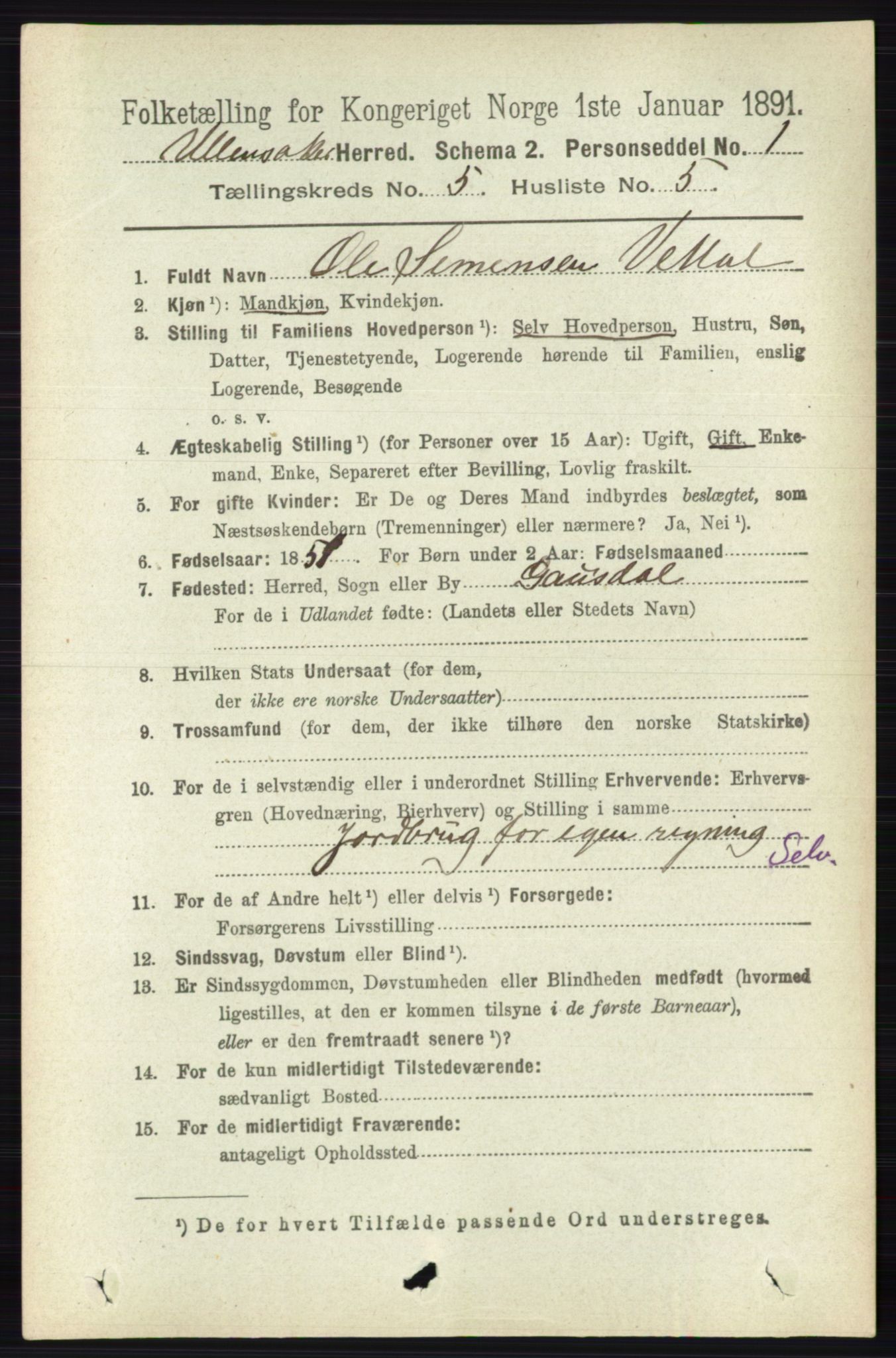 RA, 1891 census for 0235 Ullensaker, 1891, p. 2118