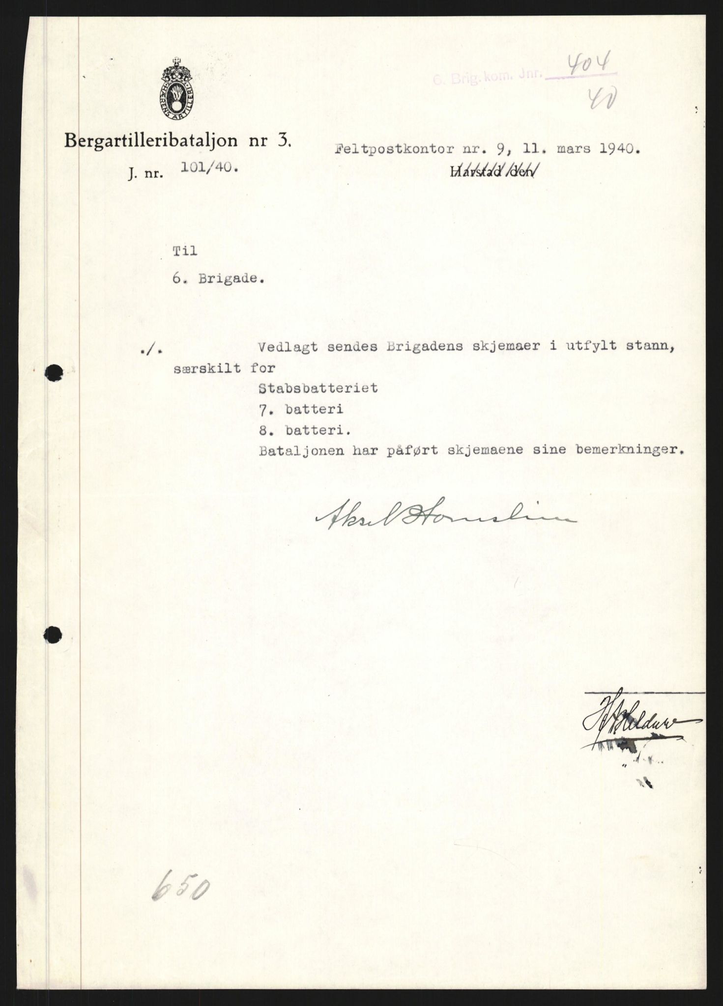 Forsvaret, Forsvarets krigshistoriske avdeling, AV/RA-RAFA-2017/Y/Yb/L0152: II-C-11-650  -  6. Divisjon: Bergartilleribataljon nr. 3:  Nøytralitetsvakten , 1939-1940, p. 353