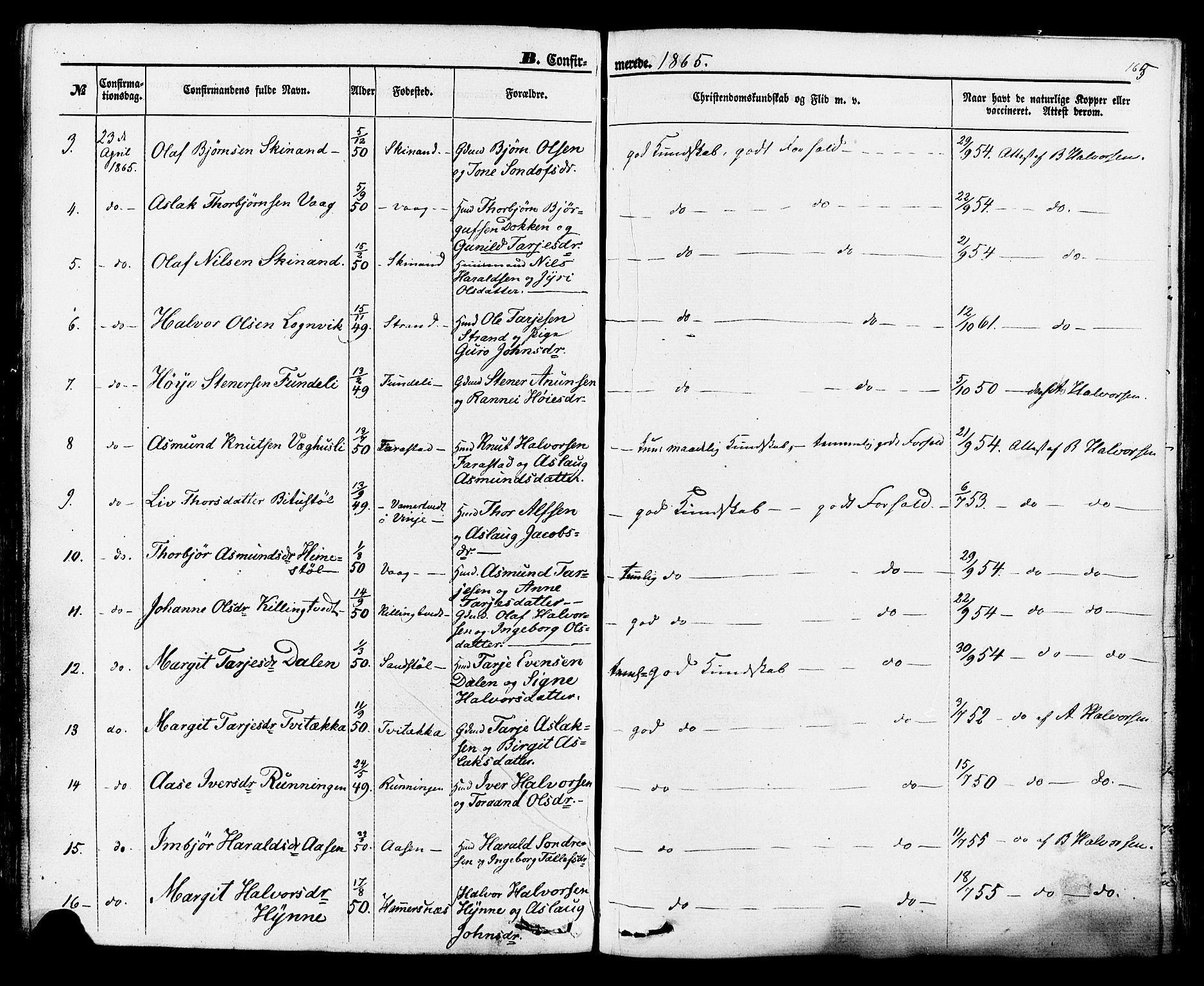 Rauland kirkebøker, AV/SAKO-A-292/F/Fa/L0003: Parish register (official) no. I 3, 1859-1886, p. 165