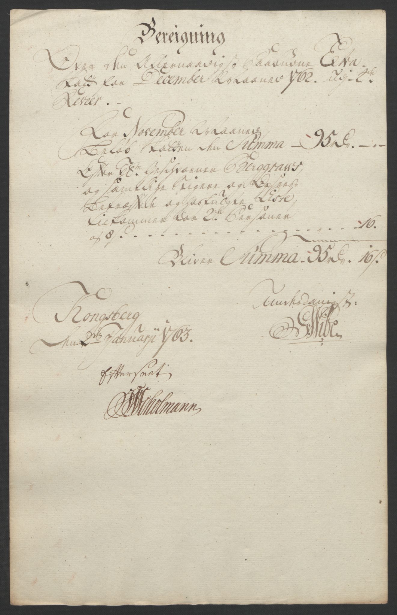 Rentekammeret inntil 1814, Reviderte regnskaper, Bergverksregnskaper, AV/RA-EA-3222/R/Rc/Rca/L0843: Ekstraskatt, 1762-1765, p. 219