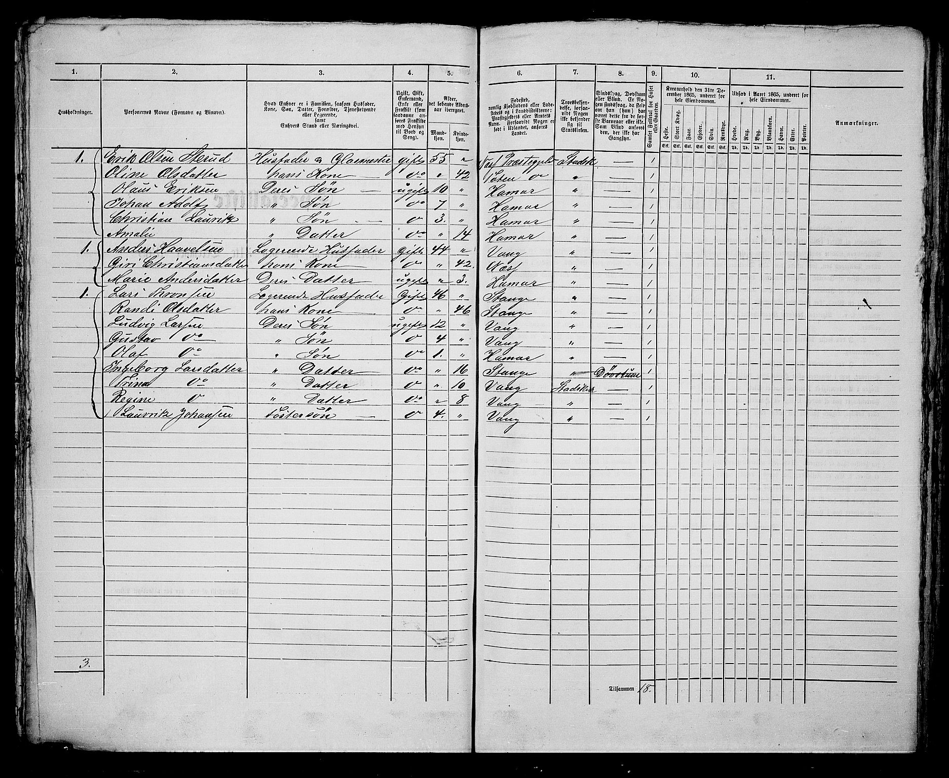 RA, 1865 census for Vang/Hamar, 1865, p. 91