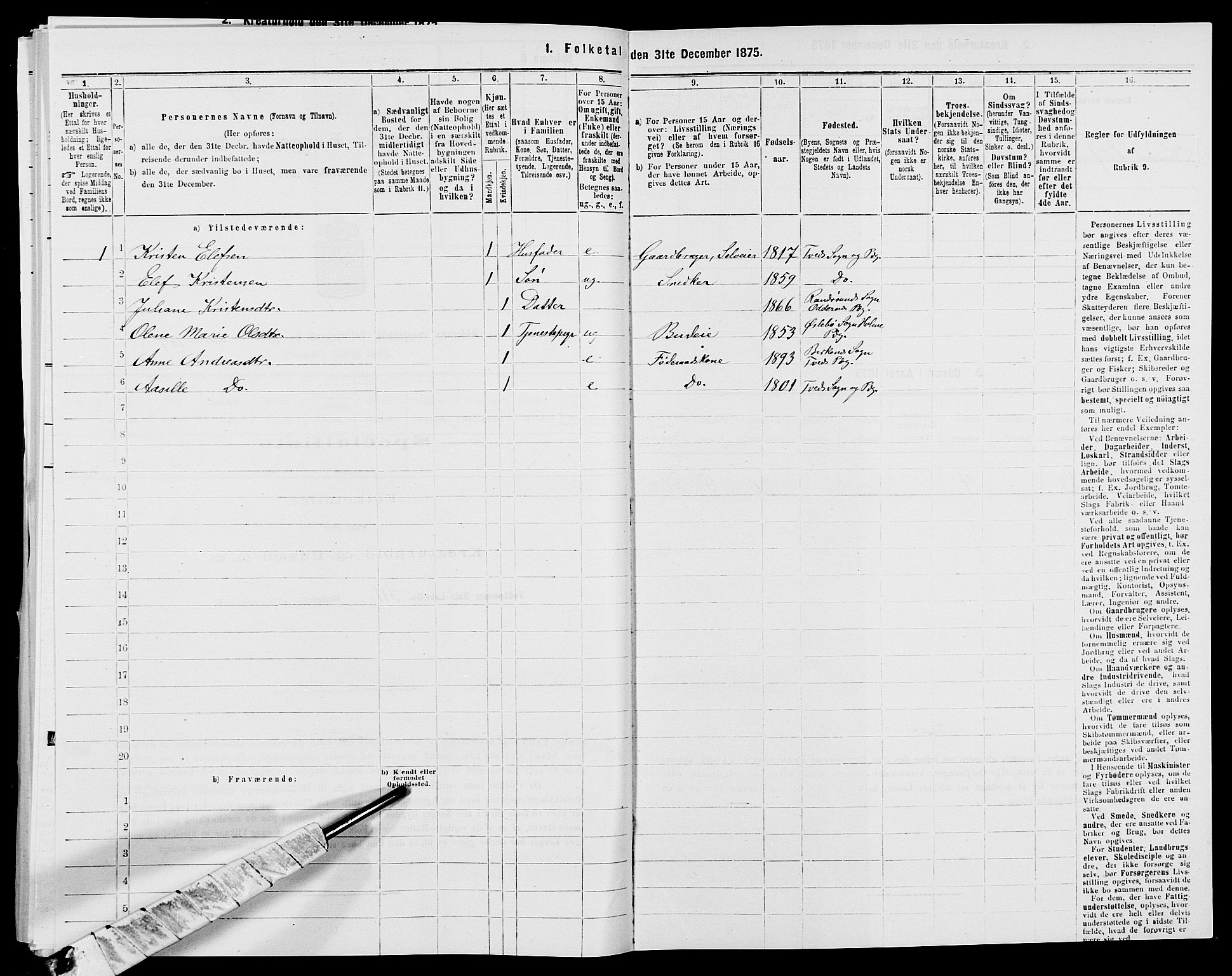 SAK, 1875 census for 1012P Oddernes, 1875, p. 1230