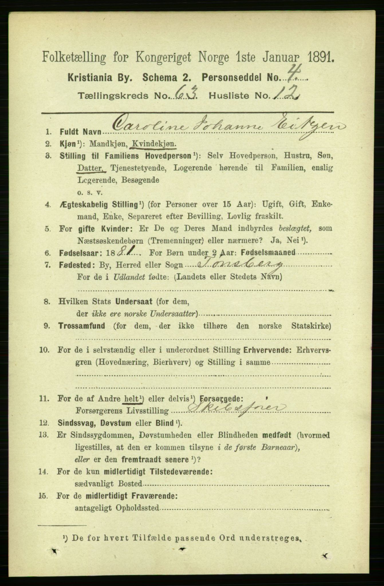 RA, 1891 census for 0301 Kristiania, 1891, p. 33990