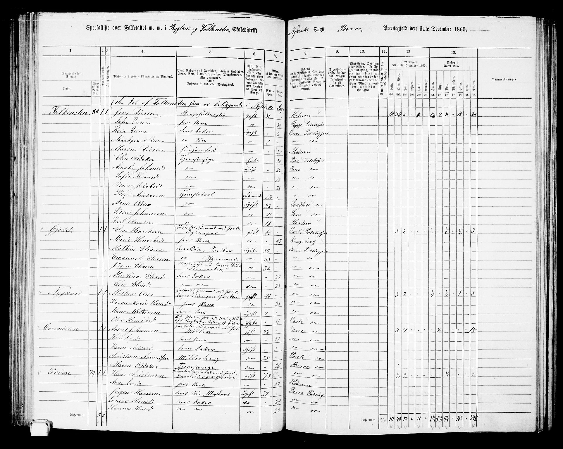 RA, 1865 census for Borre, 1865, p. 127