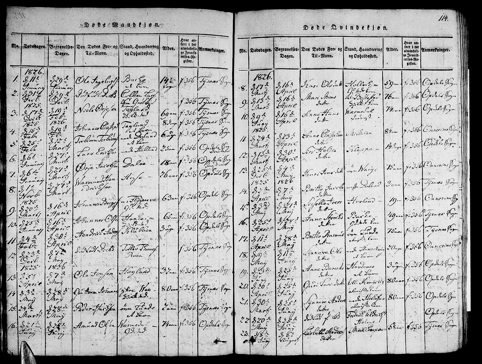Tysnes sokneprestembete, SAB/A-78601/H/Hab: Parish register (copy) no. A 1, 1816-1828, p. 114